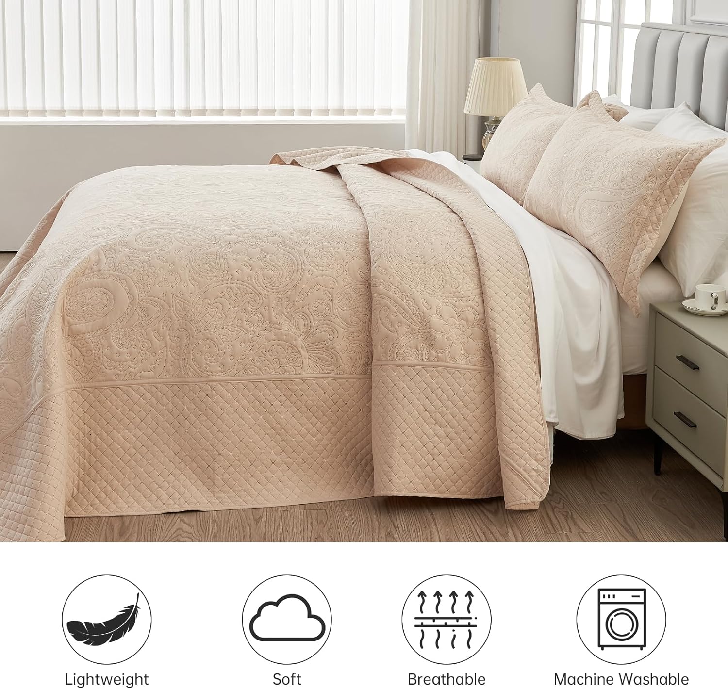 Alaskan King Bedspread Set 132x120 Inches Paisley Quilt