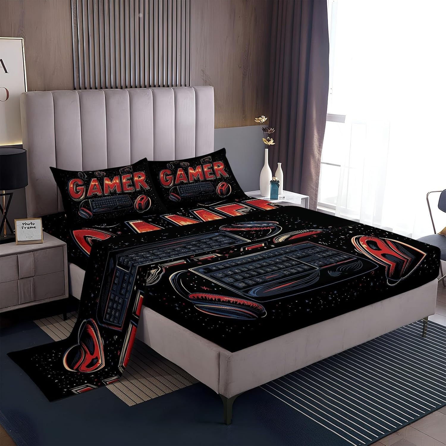 Twin XL Sheet Set 3 Pcs Gaming Print Microfiber