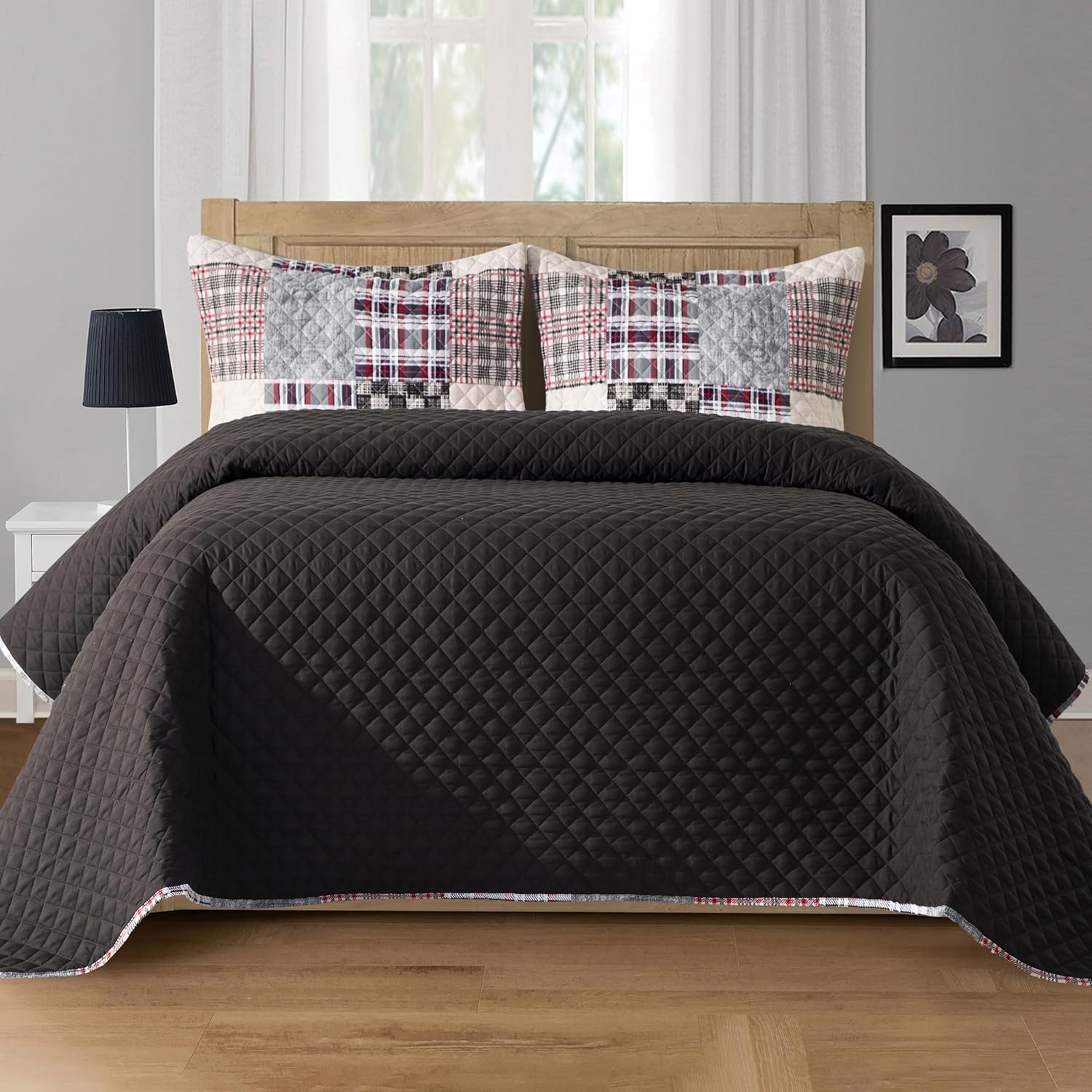 Elegant Comfort 3-Piece Plaid Reversible Quilt Set - King Brown