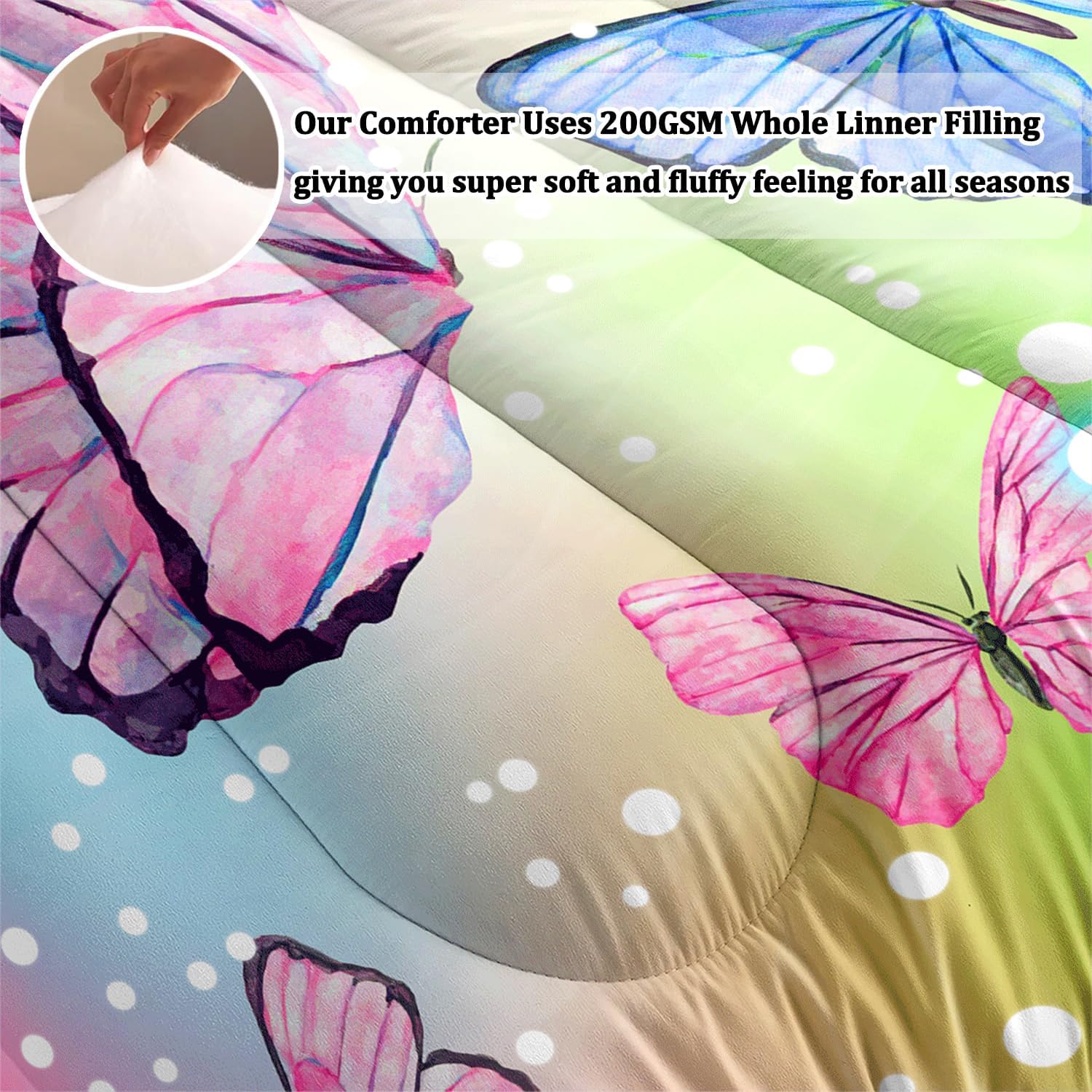 ASKOTU 4 Pcs Rainbow Butterfly Comforter Set for Girls
