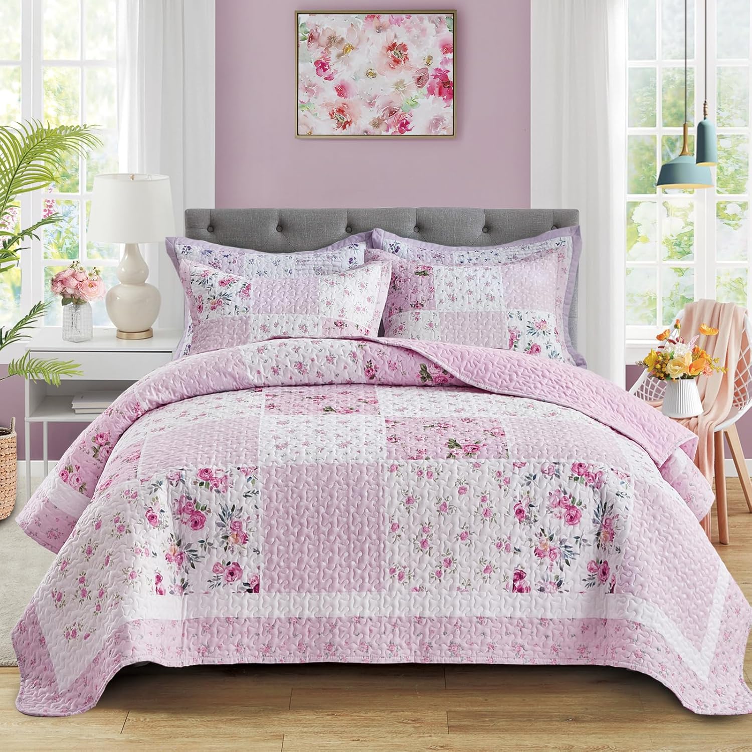 UOZZI Patchwork Quilt Set Queen Size 3 Pieces
