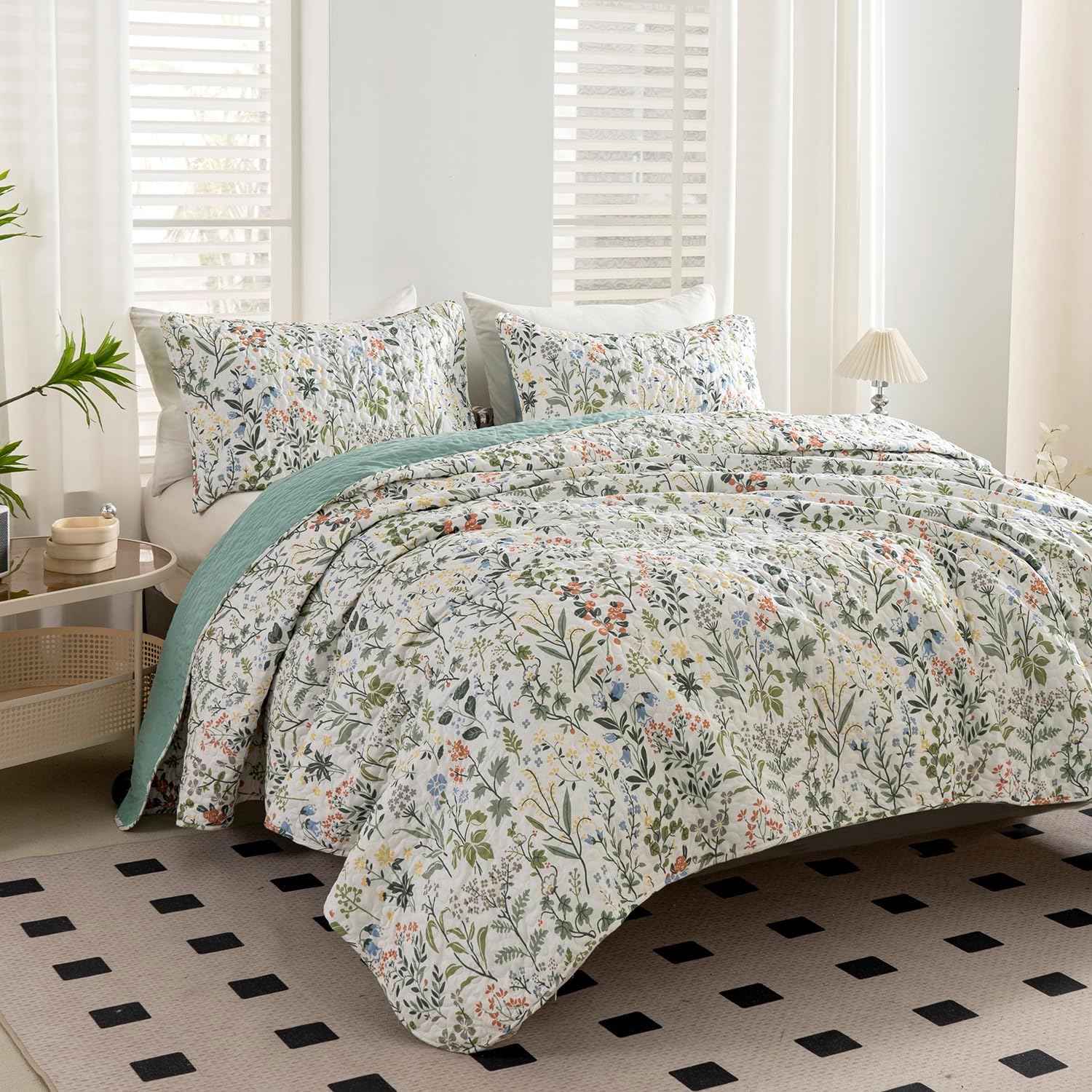 BUPIRD Floral Quilt Set King 3 Pieces