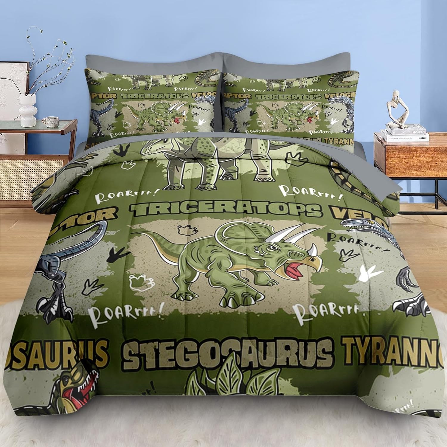 Pamnest Comforter Set Queen Size Dinosaur Cartoon