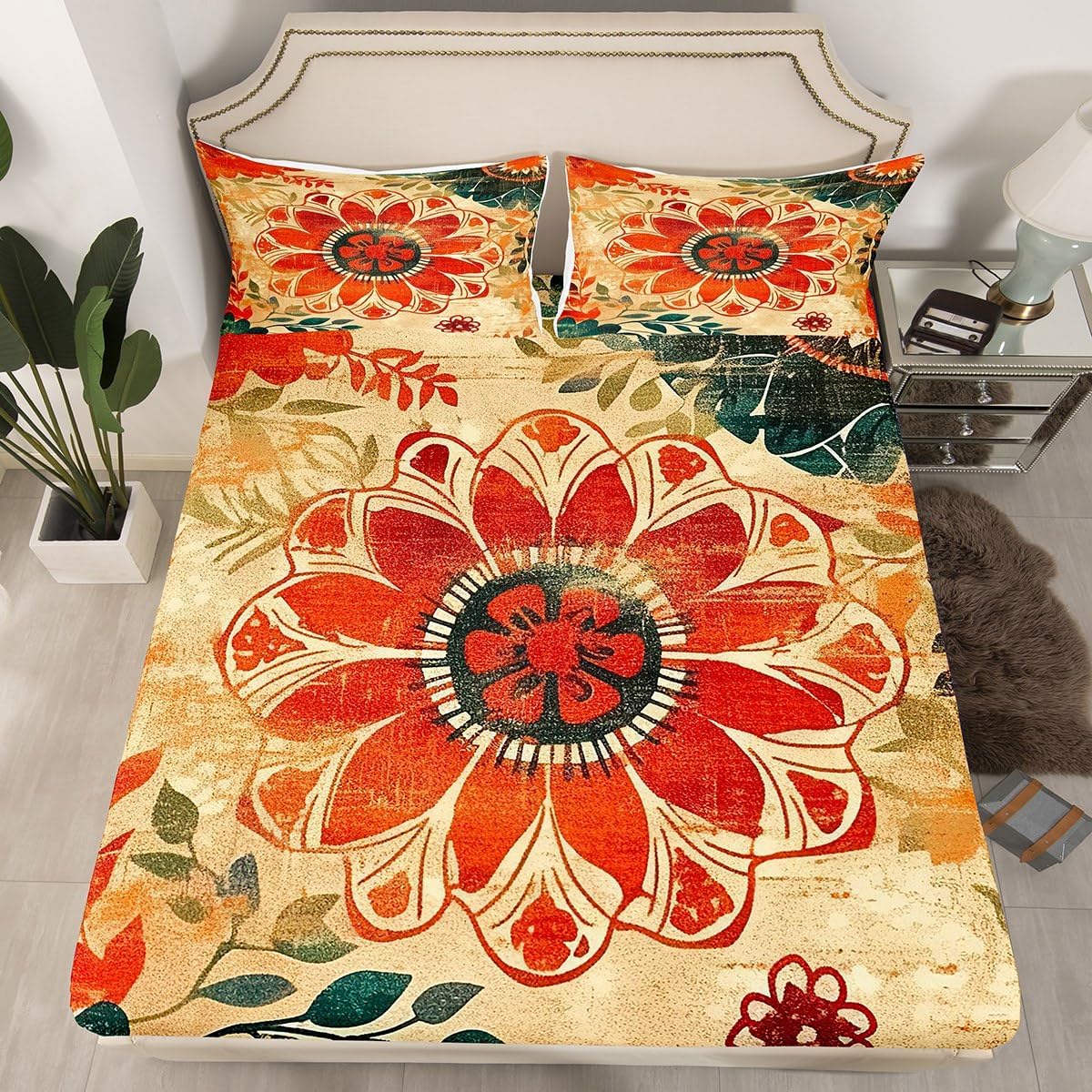 Erosebridal Bohemian Groovy King Size Sheet Set
