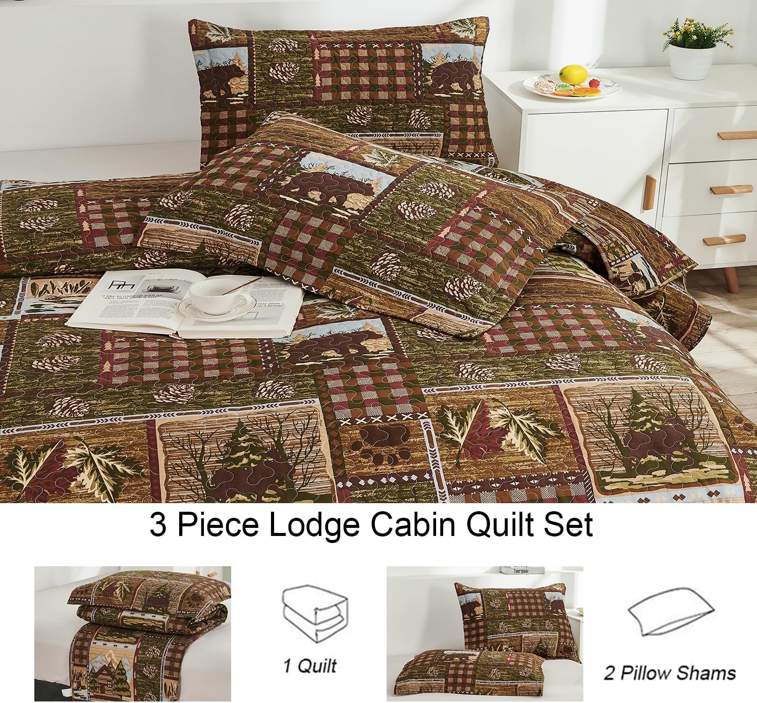 Ycosy Moose Bear Quilt Set Twin Size 1