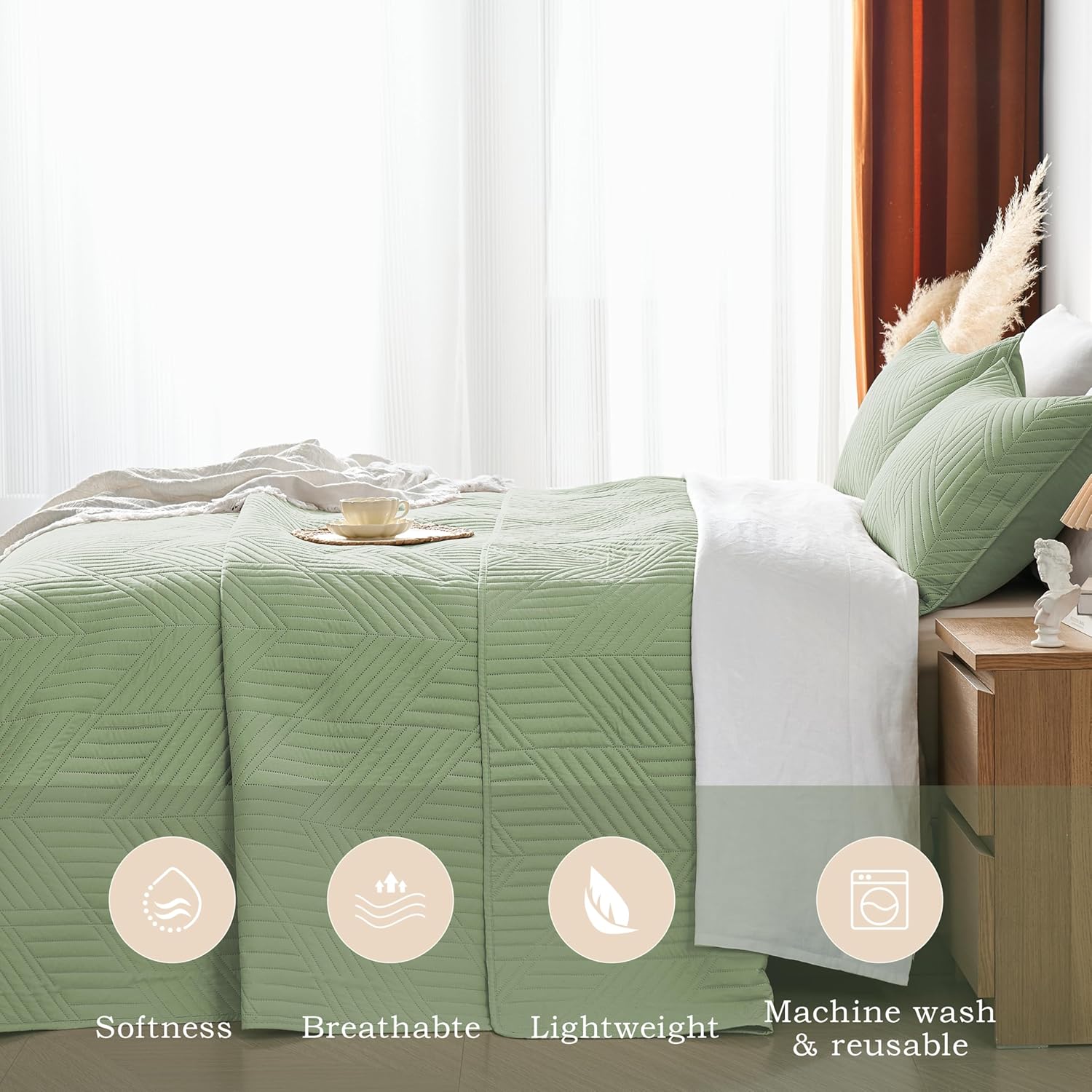 Davulos Queen Quilt Set Sage Green