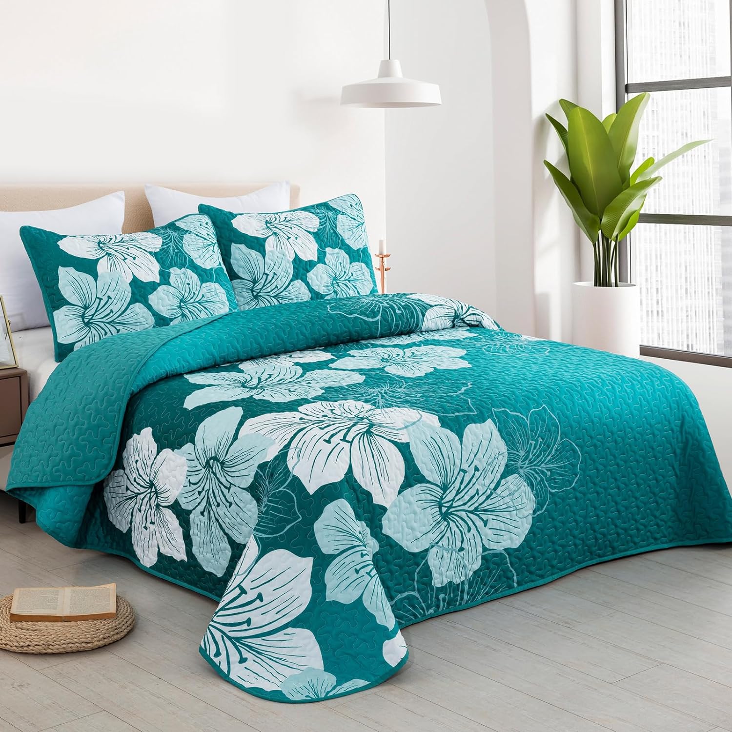 DJYO Gradient Green Floral Quilt Set 3 Piece