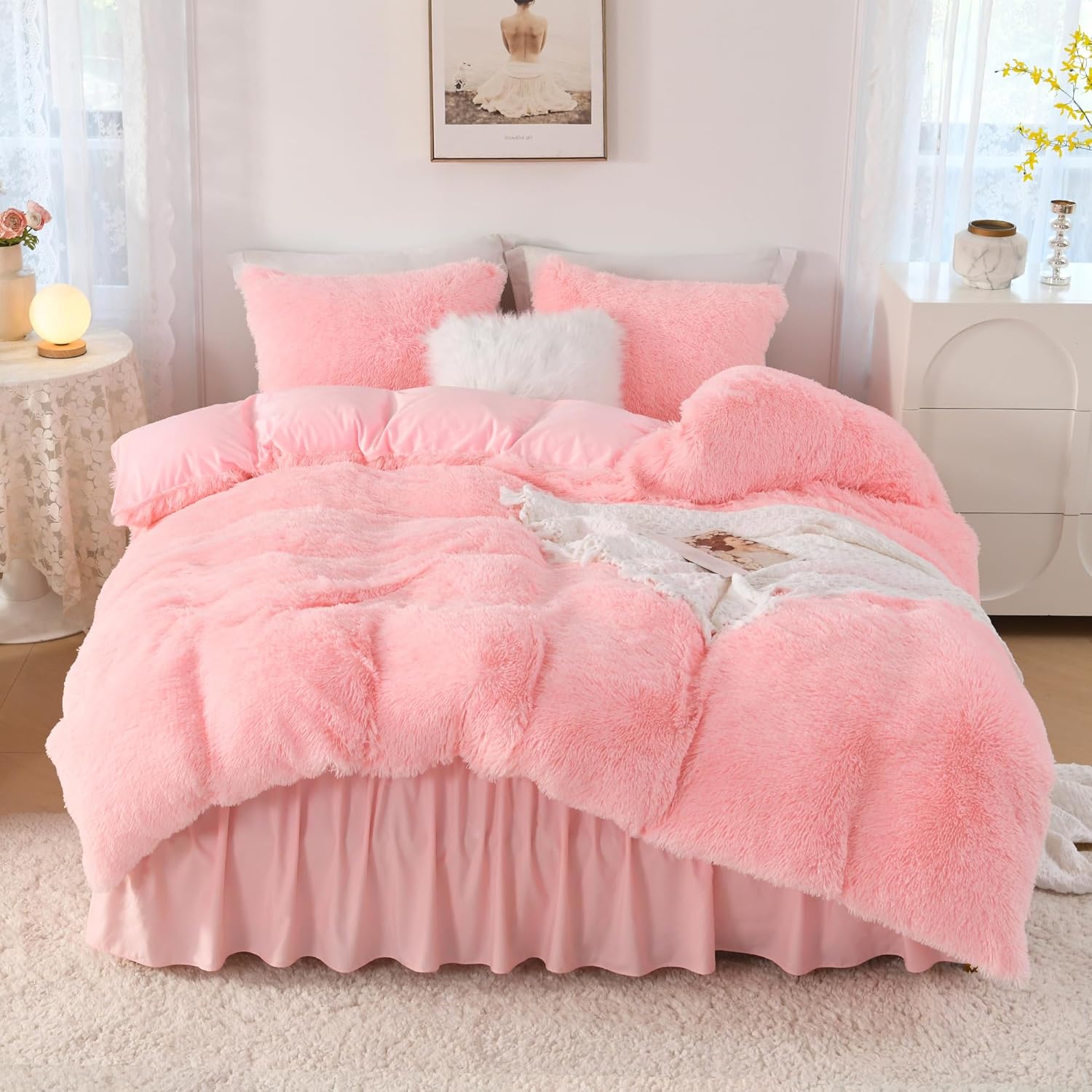 Litanika Pink Fluffy Comforter Queen Set