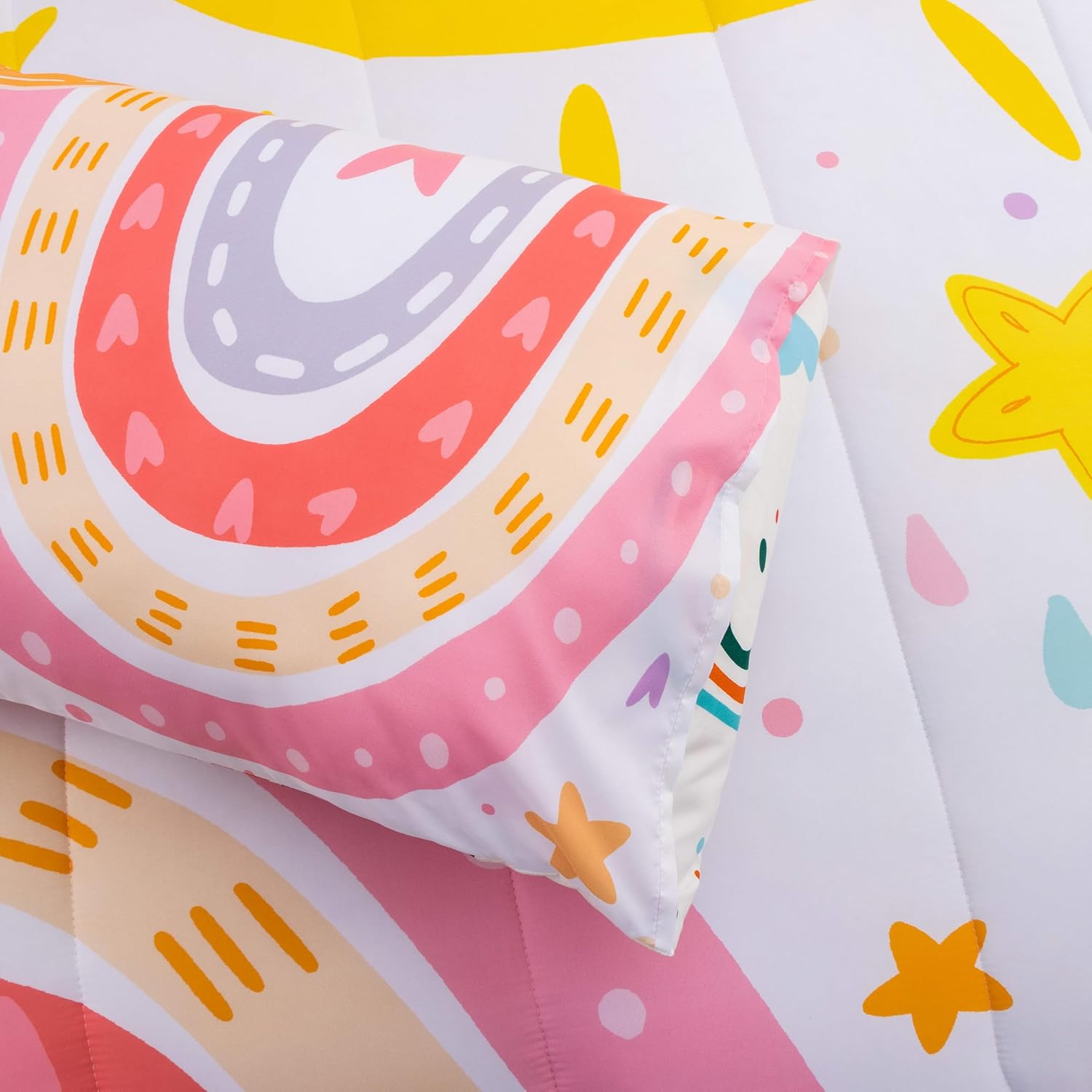 Btargot 5 Piece Pink Rainbow Comforter Set for Kids