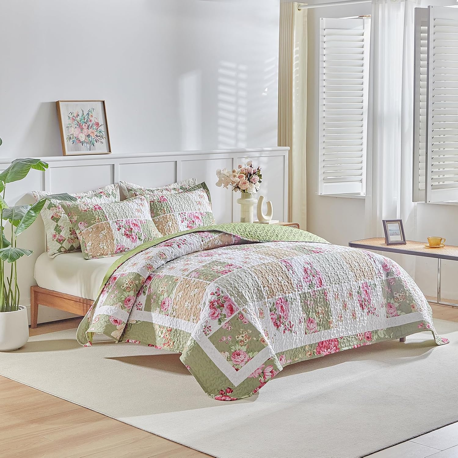 UOZZI Patchwork Quilt Set 3PC Queen Size Reversible