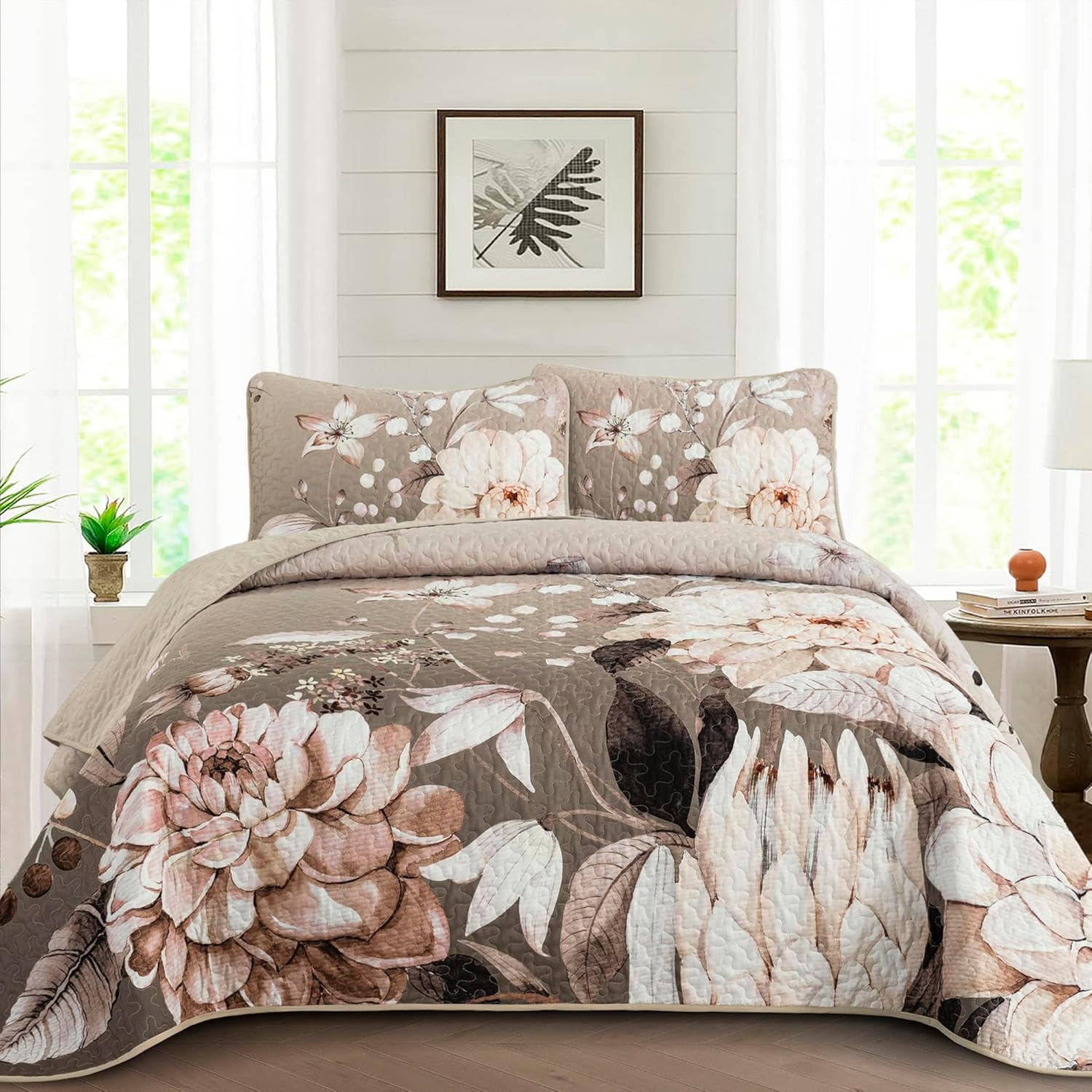 Drucon Floral Quilt Set Queen Size 3 Pieces