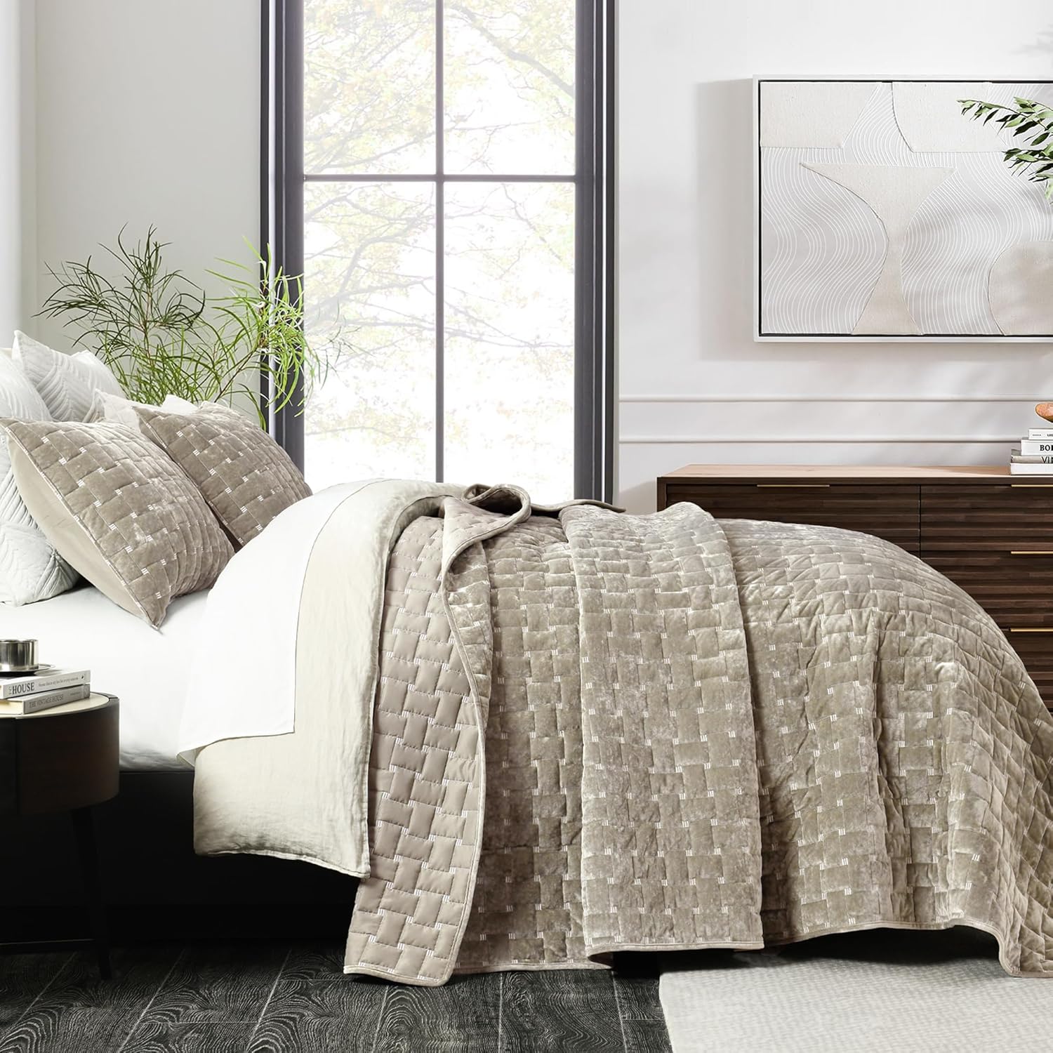 Grassix Velvet Quilt Set King Size 3 Pieces