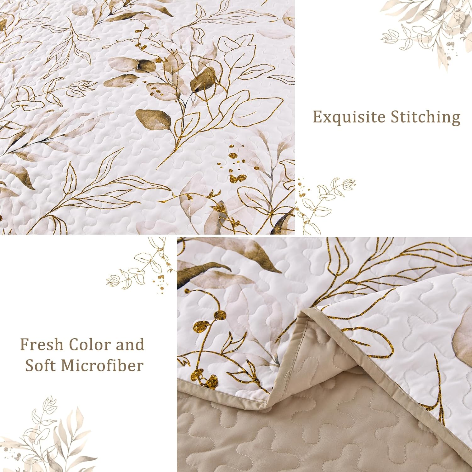 Anibedding Floral Queen Quilt Set with 2 Pillowcases