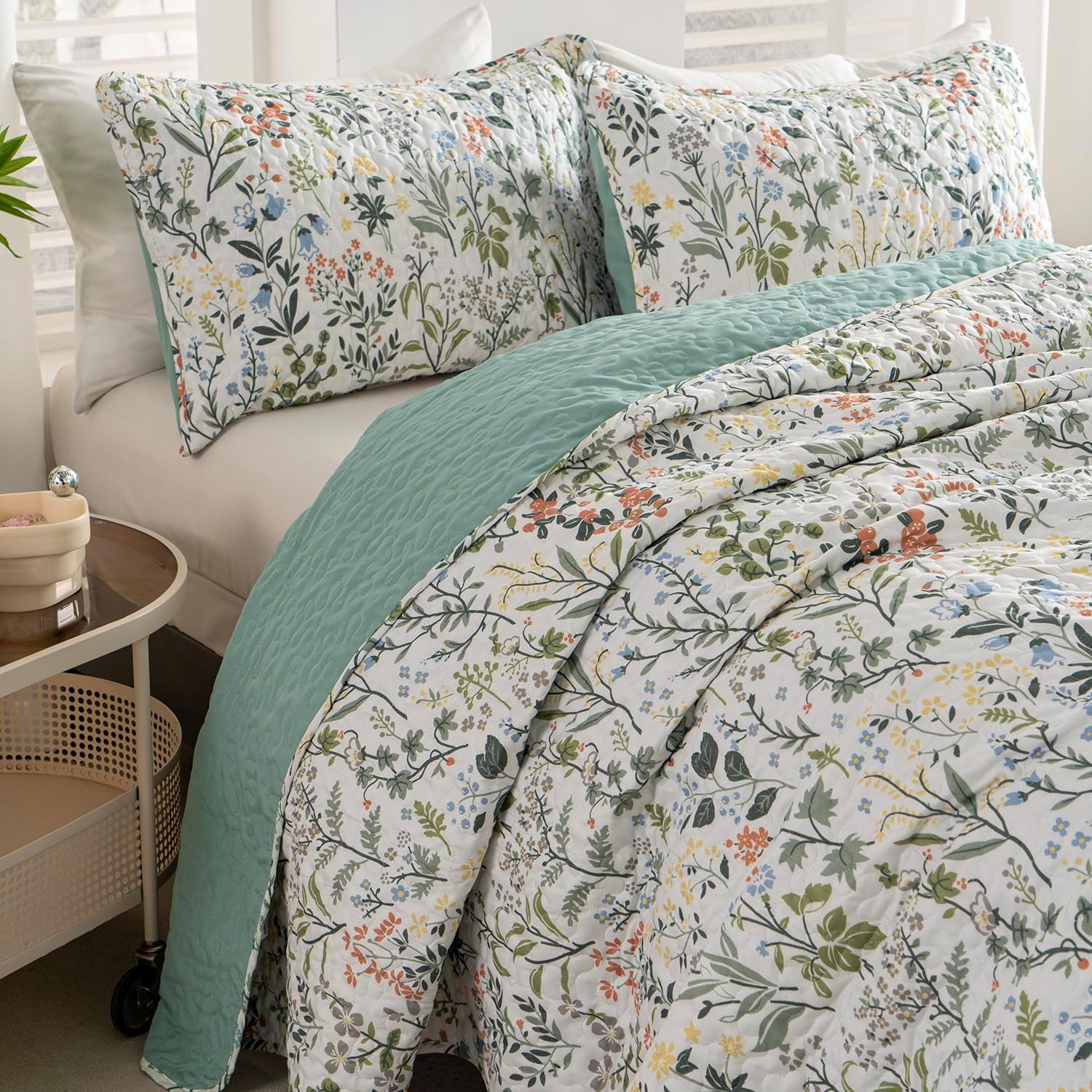 BUPIRD Floral Quilt Set King 3 Pieces
