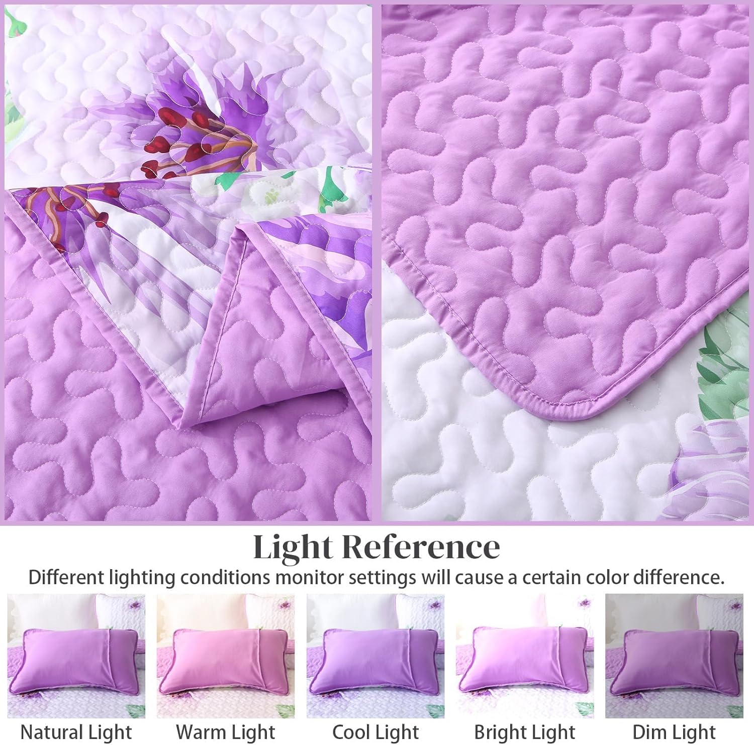 Heymybed Purple Floral Quilt Set King Size 3 Pieces