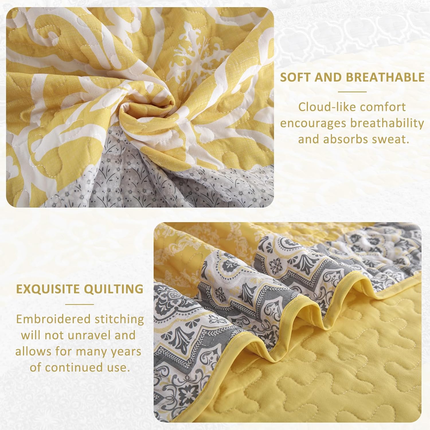DJY Queen Size Boho Quilt Set with Pillowcases