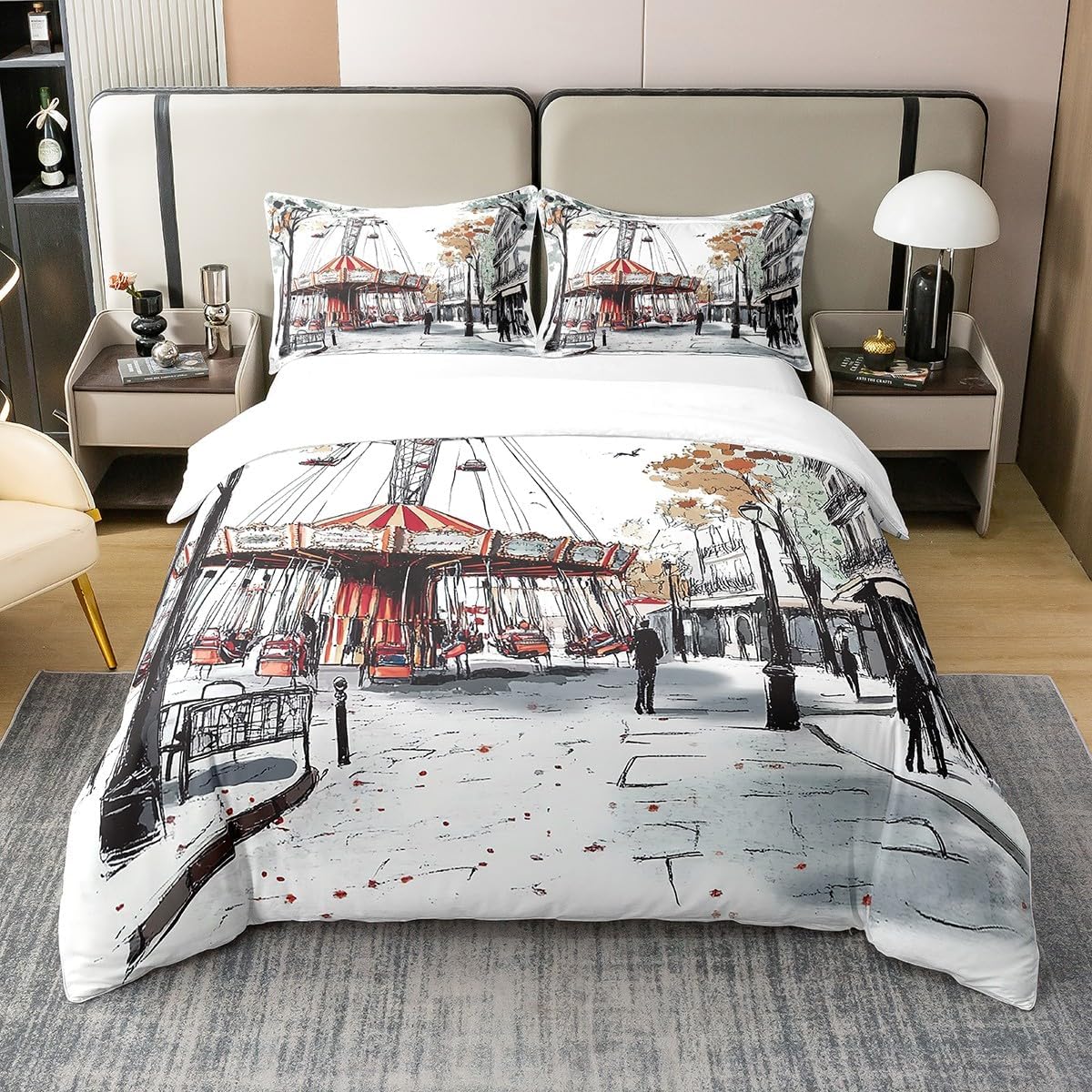 Erosebridal Retro City Duvet Cover Set Twin