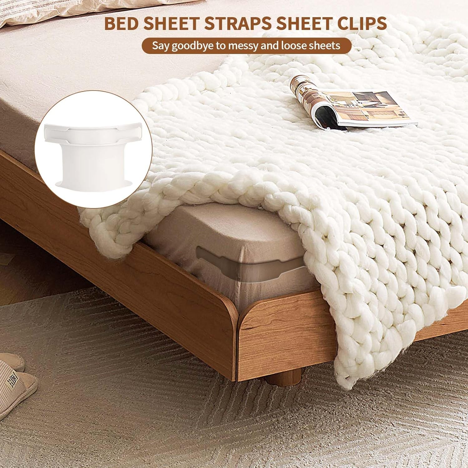 REBLEU Bed Sheet Holders 4Pack - Heavy Duty White Sheet Clips