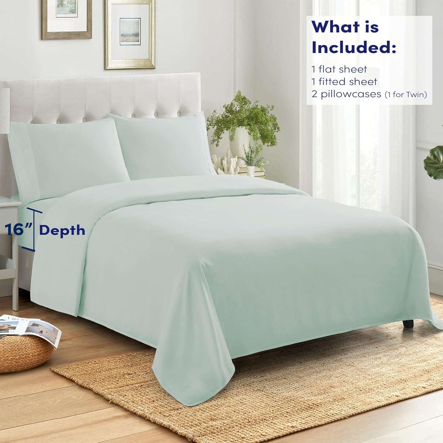 Sweet Home Collection Queen Cotton Sheet Set Mint 400 Thread Count