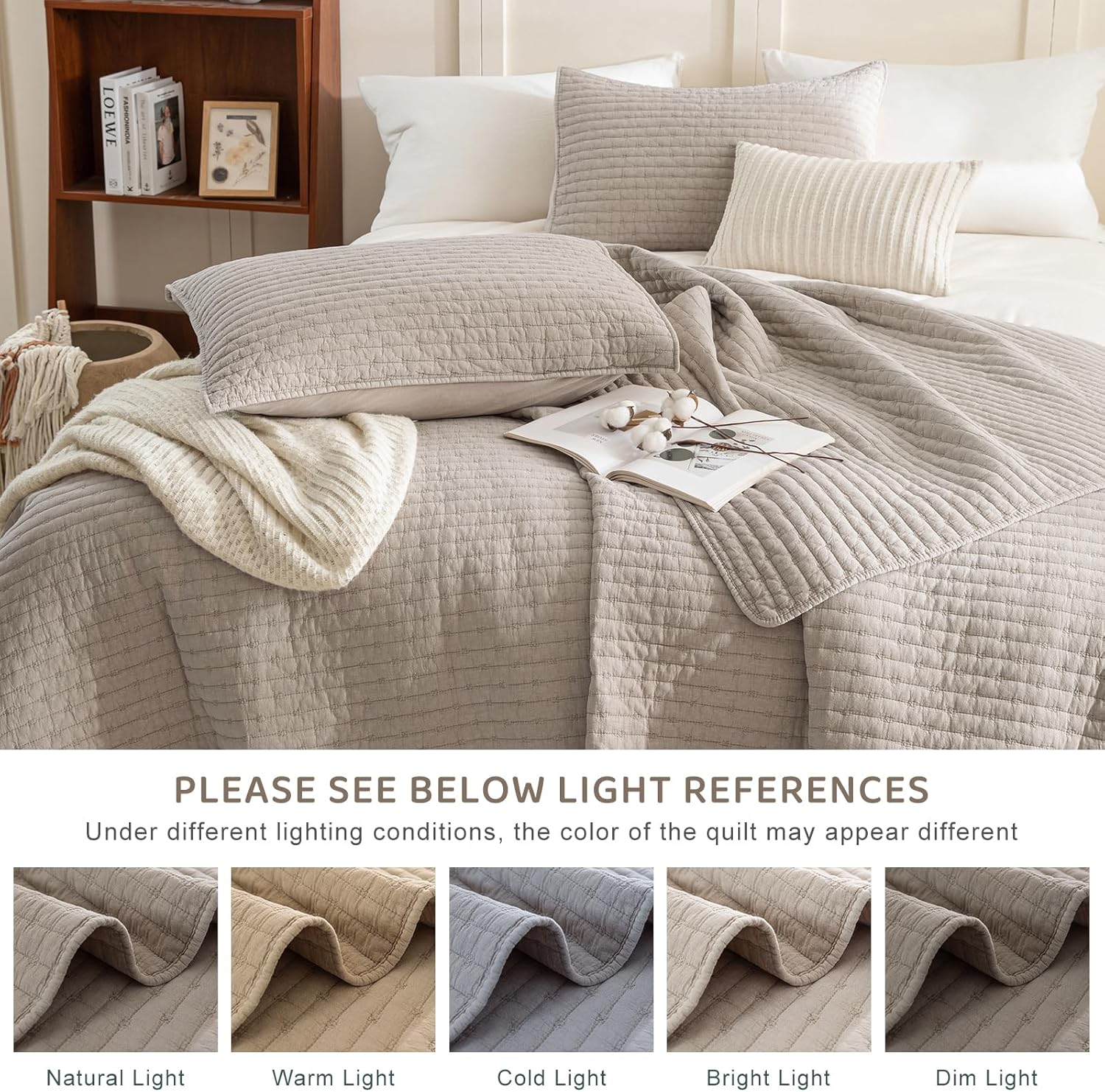 Sanracie King Size Quilt Set 3PCS Linen Crinkle