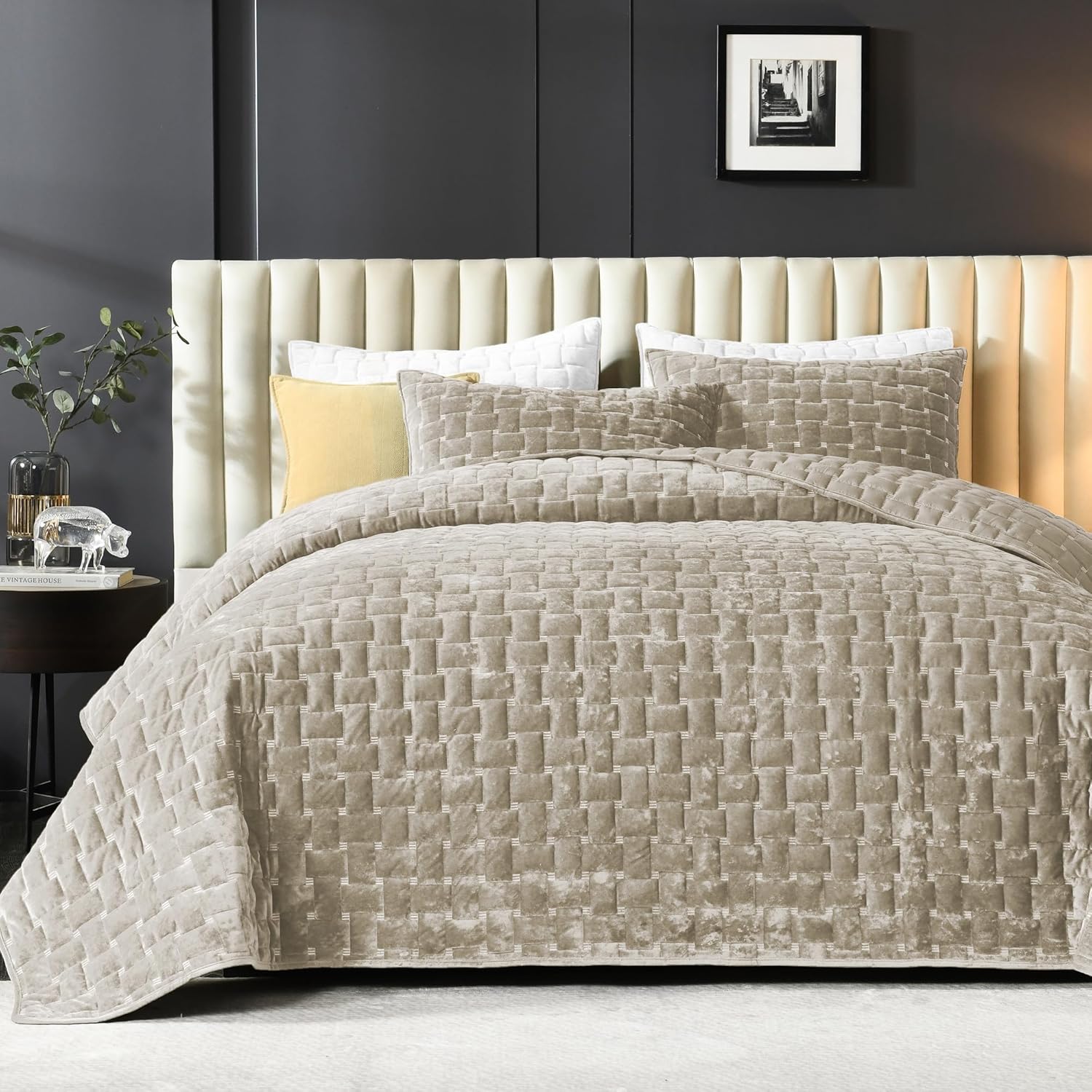 Grassix Velvet Quilt Set King Size 3 Pieces