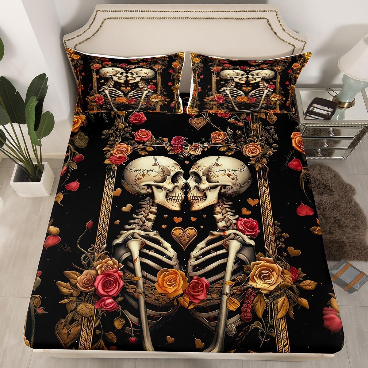Manfei Twin Size Skeleton Sheet Set with Pillowcase