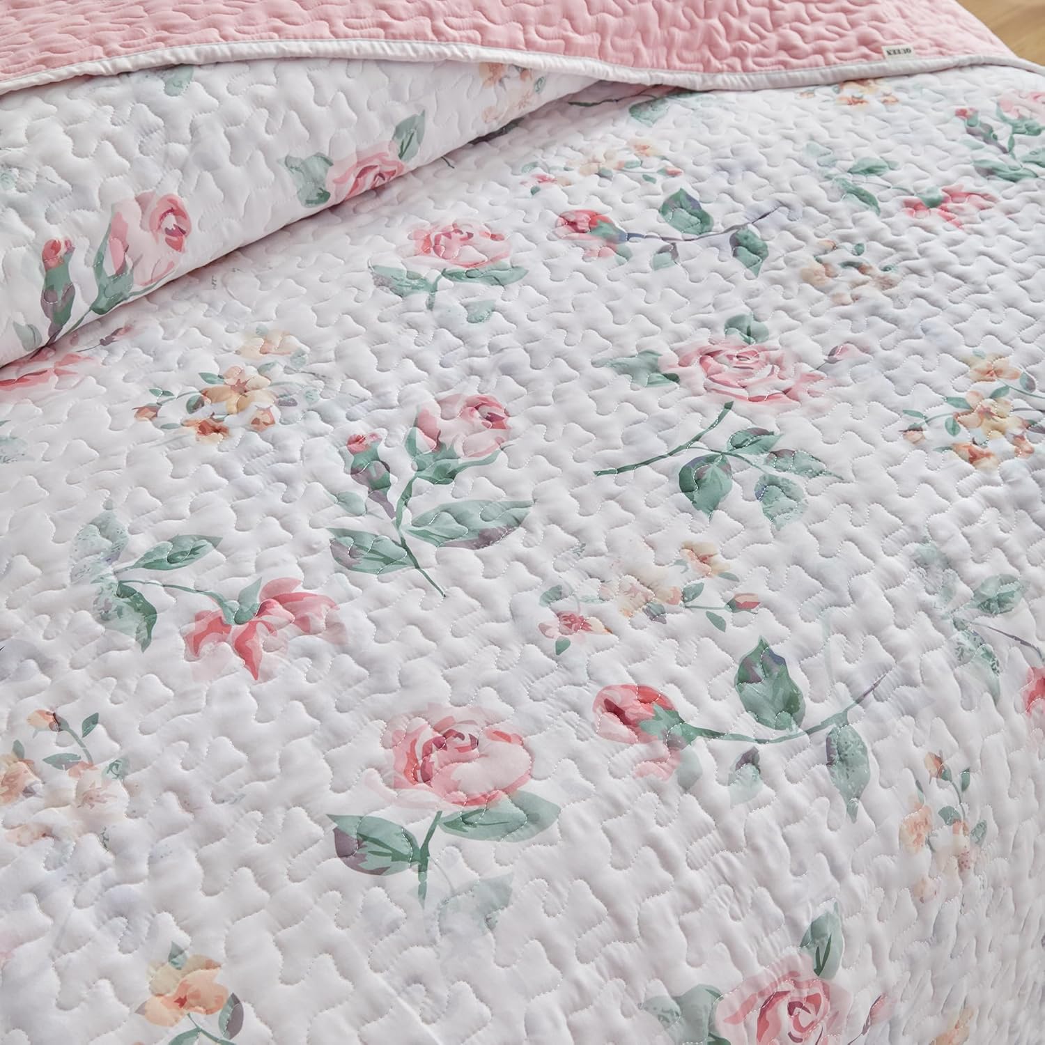 UOZZI Floral Quilt Set Queen Size 88x88 3PC Reversible