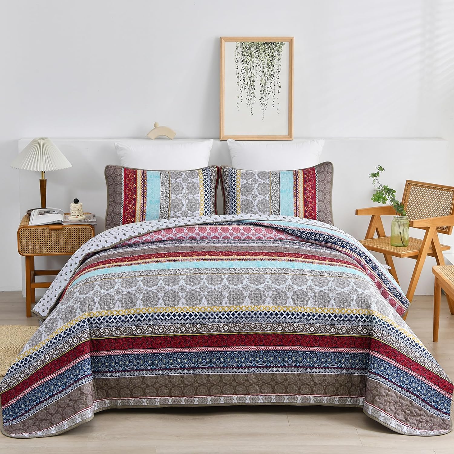 WONGS BEDDING Boho Queen Quilt Set 3 Piece
