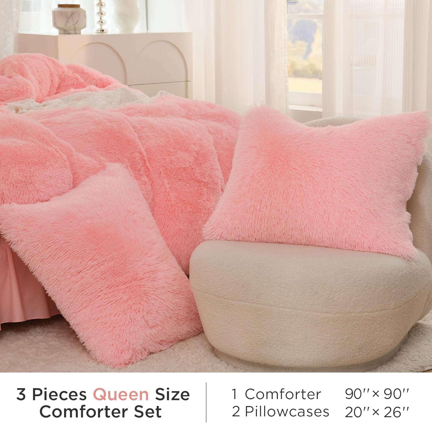 Litanika Pink Fluffy Comforter Queen Set