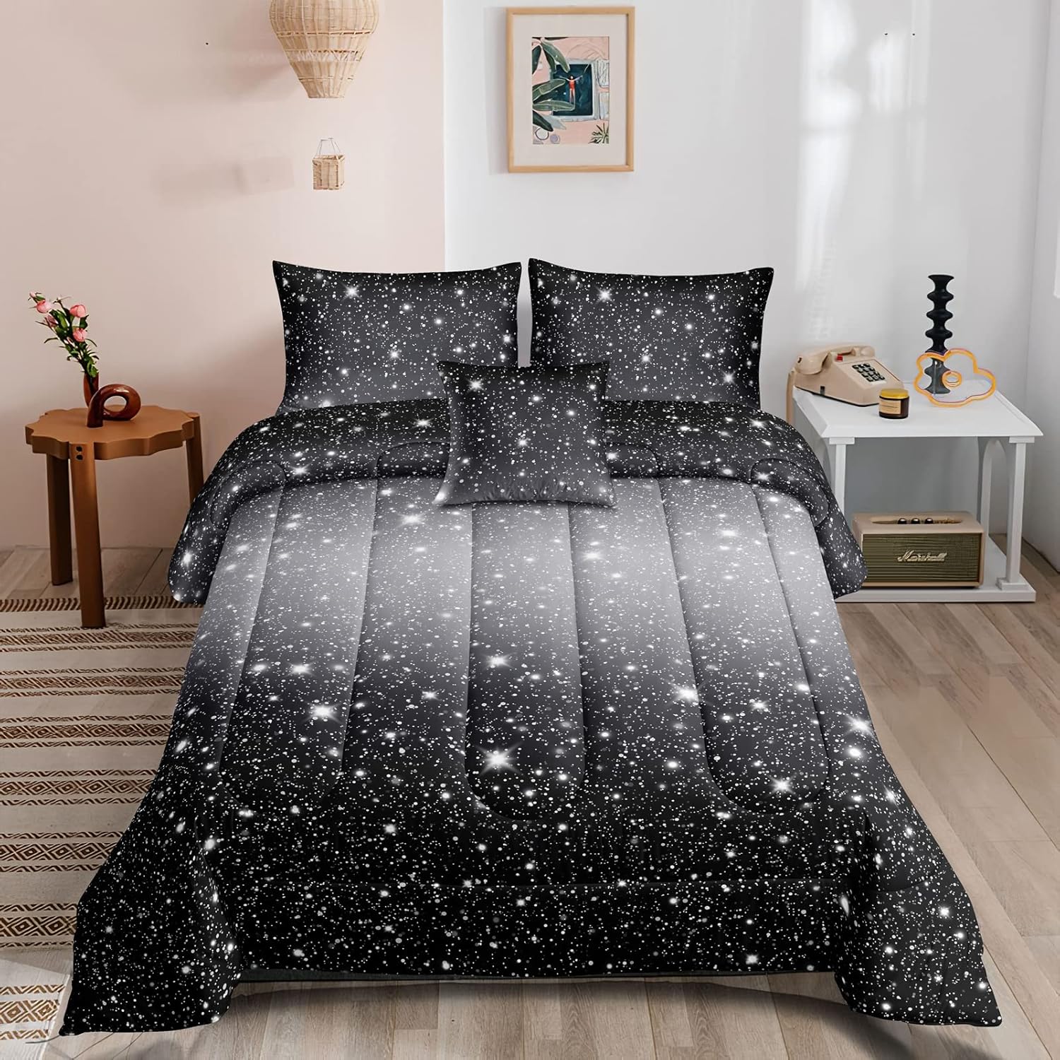 ROWADALO Galaxy Starry 6Pcs Comforter Set Queen Size