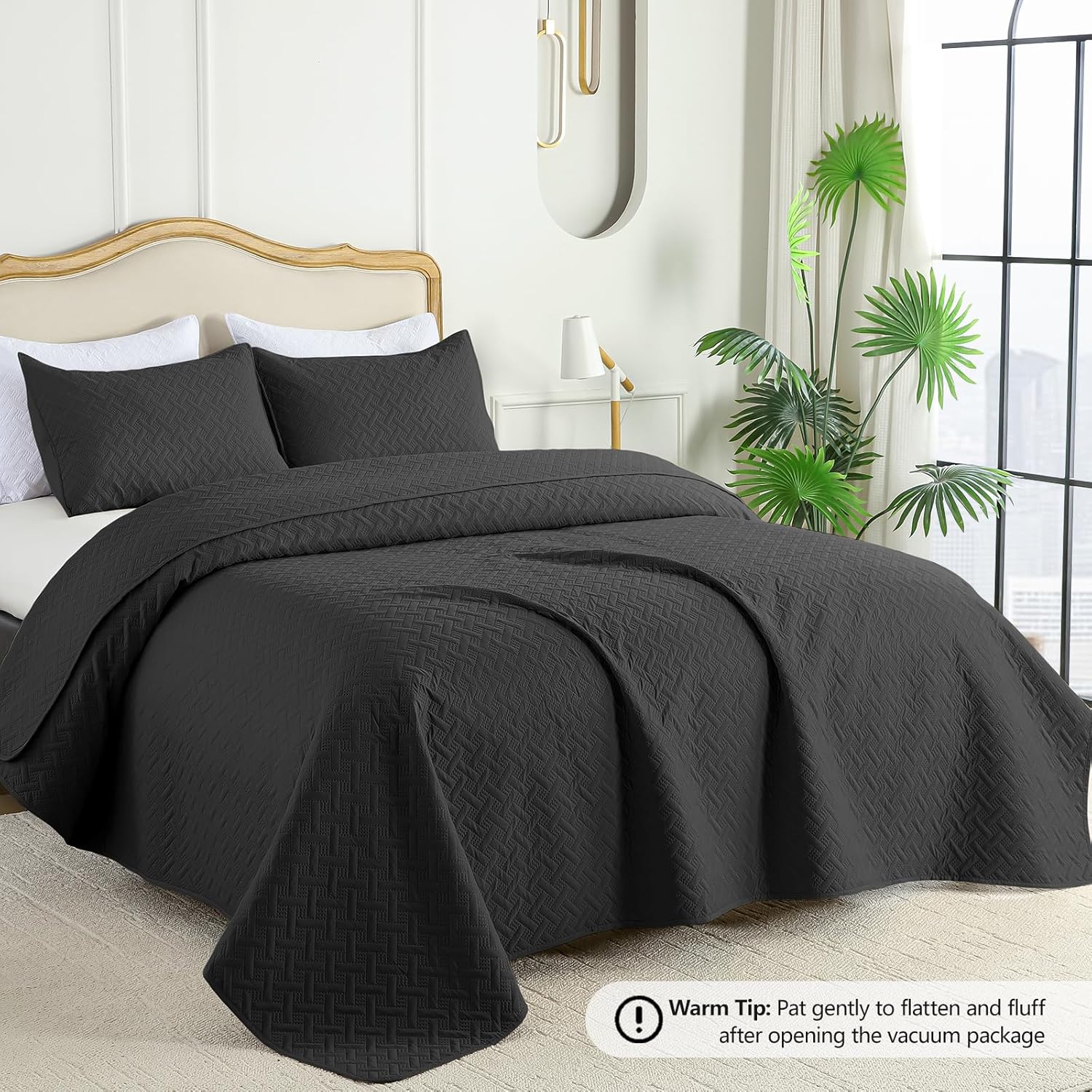 FLYMME King Size Quilt Bedding Set Black