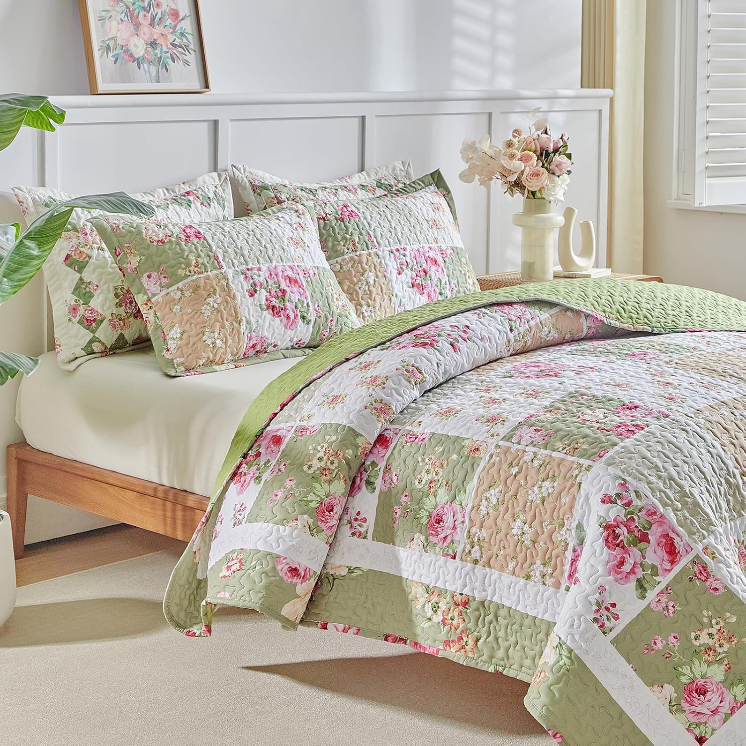 UOZZI Patchwork Quilt Set 3PC Queen Size Reversible