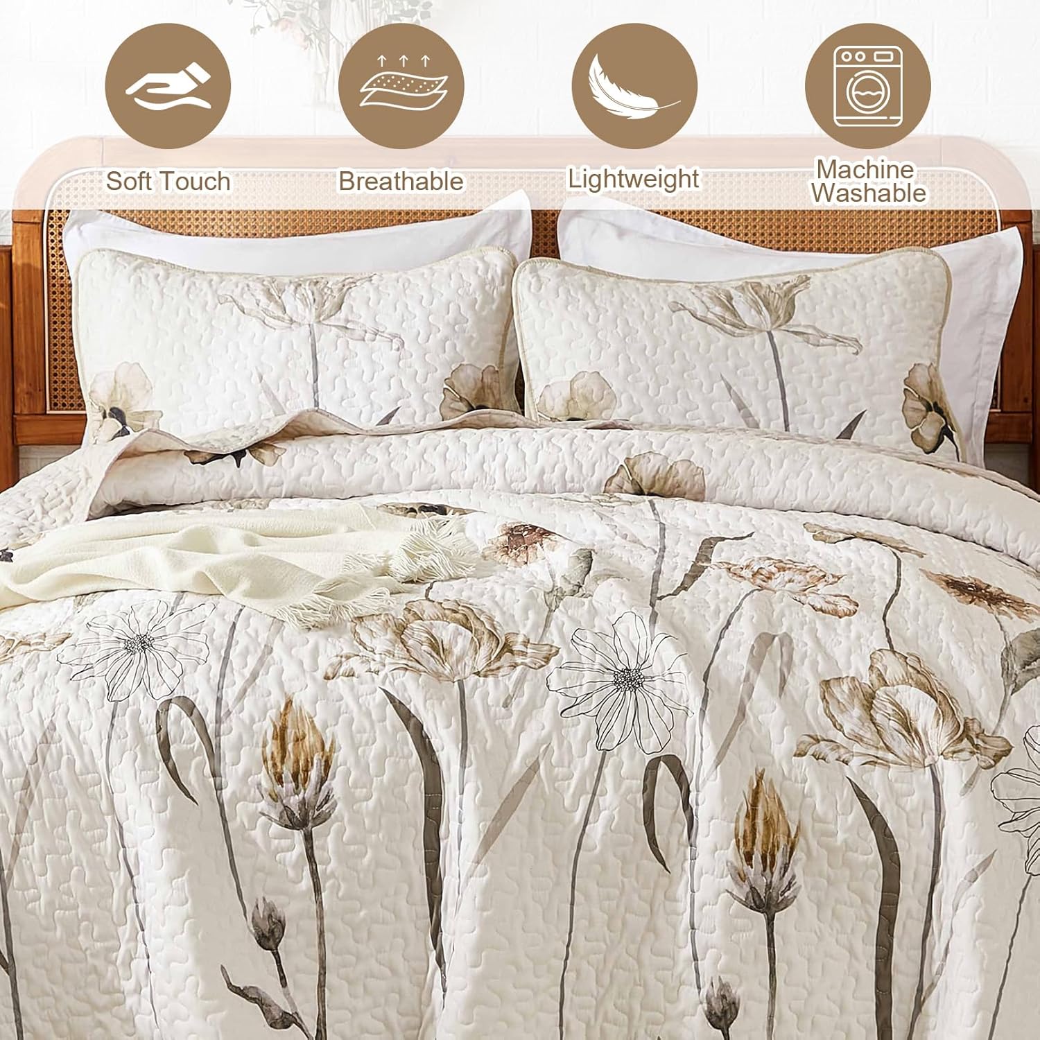 WONGS BEDDING Floral King Quilt Set 3 Piece