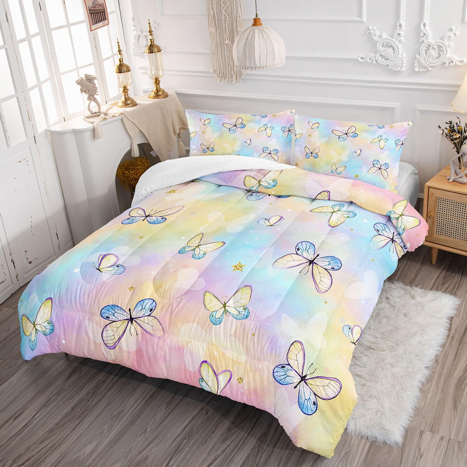 TWhours Kids Comforter Set with Butterflies Pattern
