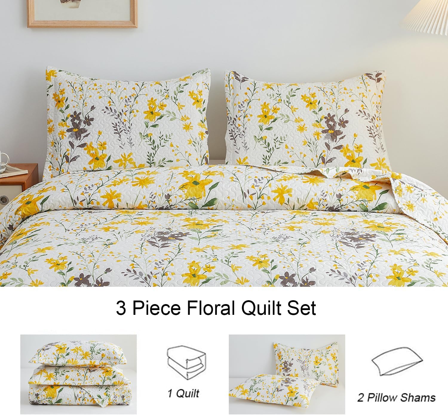 Ycosy King Size Floral Quilt Set Reversible