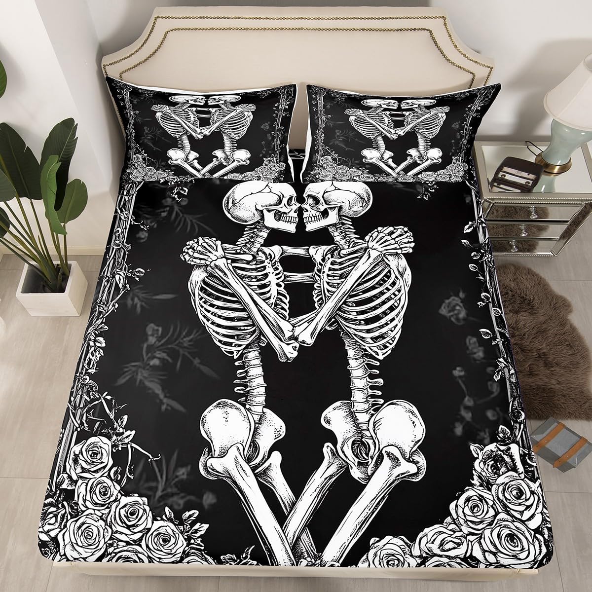 Skeleton Couple Kids Fitted Sheet Set Twin Size 1