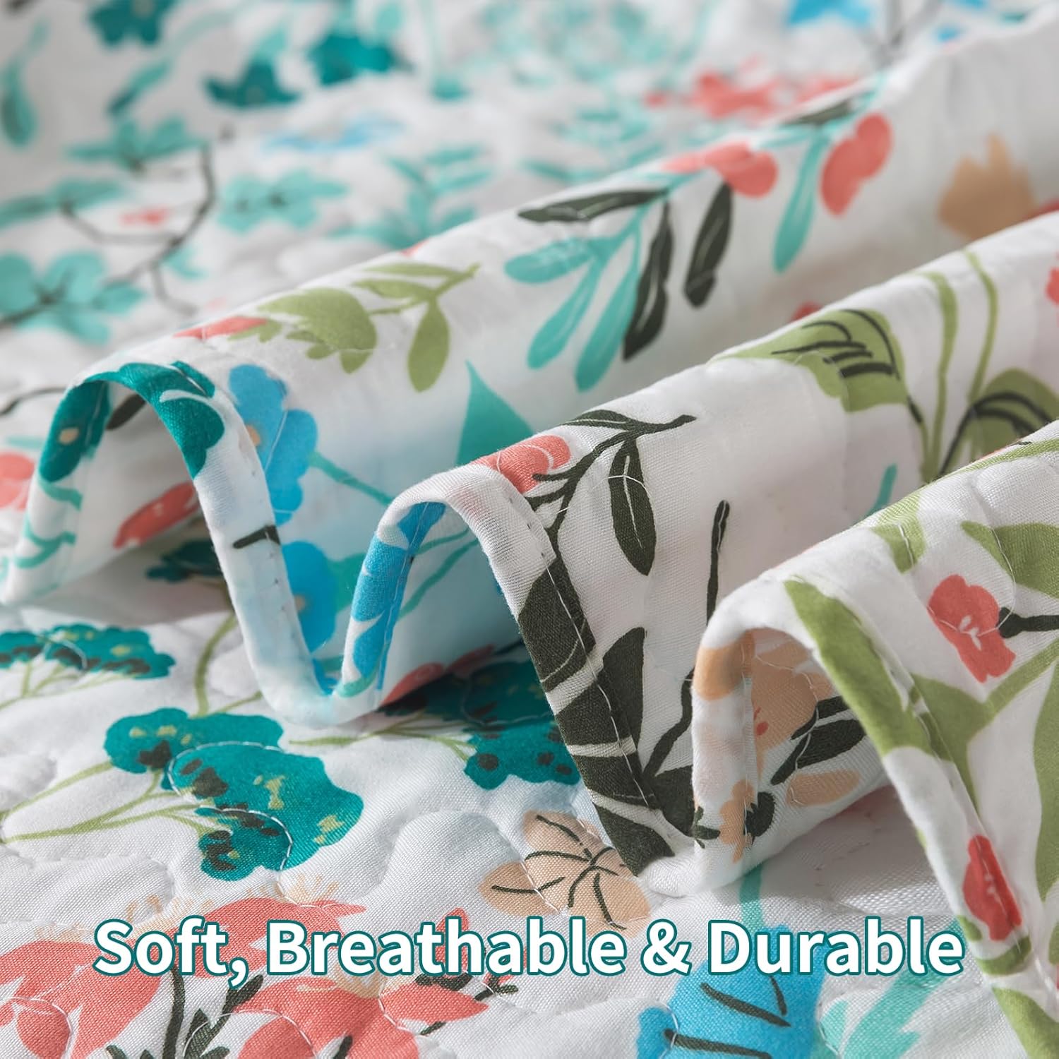 TWINRUN Floral Queen Quilt Bedding Set - 3 Piece Farmhouse Garden Style