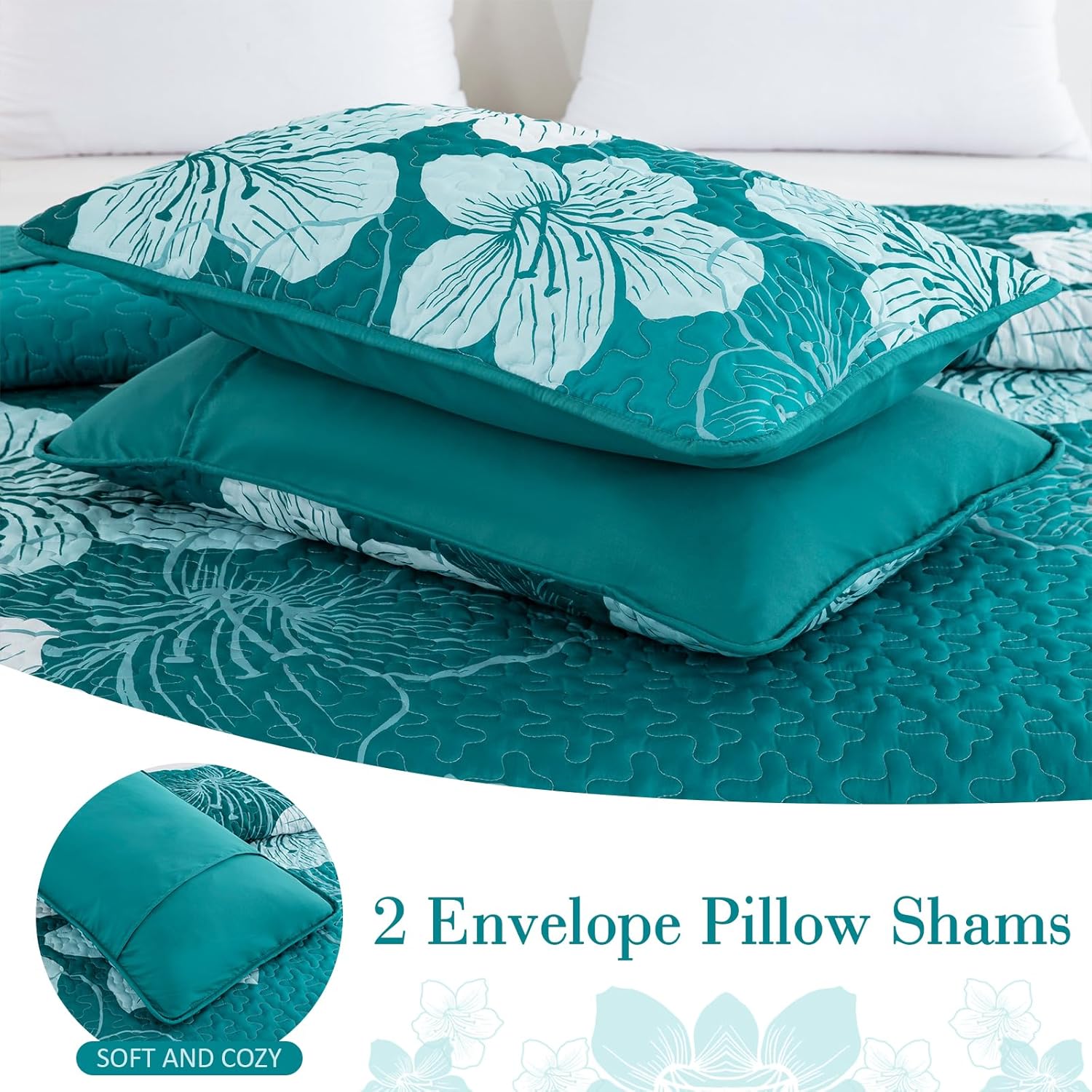 DJYO Gradient Green Floral Quilt Set 3 Piece