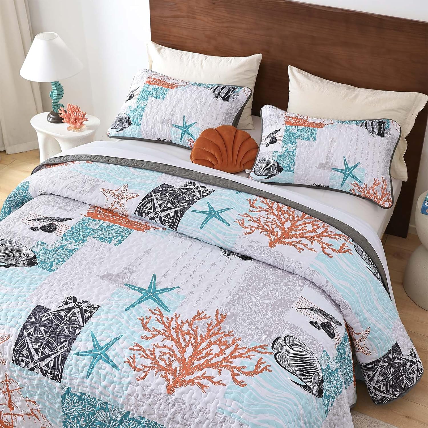 Djoymock Coastal King Quilt Set 3 Piece