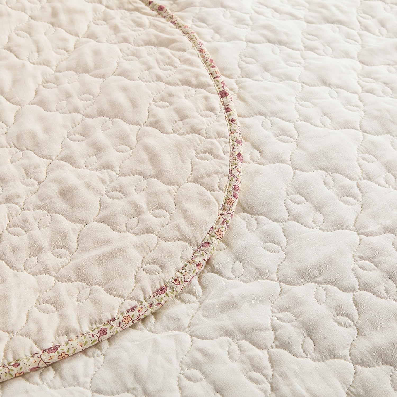 EAVD Floral Embroidered Quilt Set King Size Beige 3 Pieces