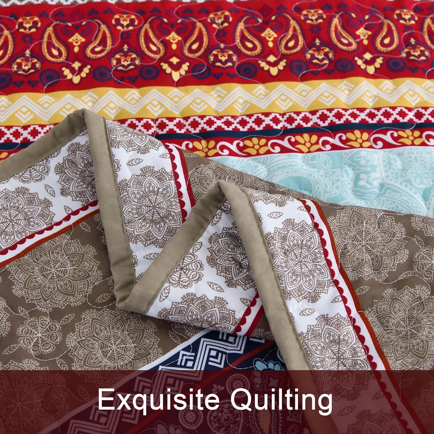 WONGS BEDDING Boho Queen Quilt Set 3 Piece