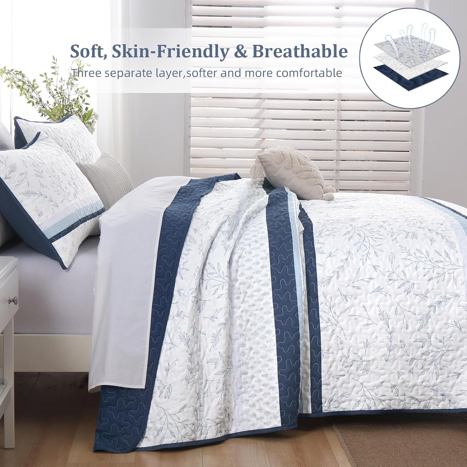 DJY Striped Quilt Set King Size 3 Piece