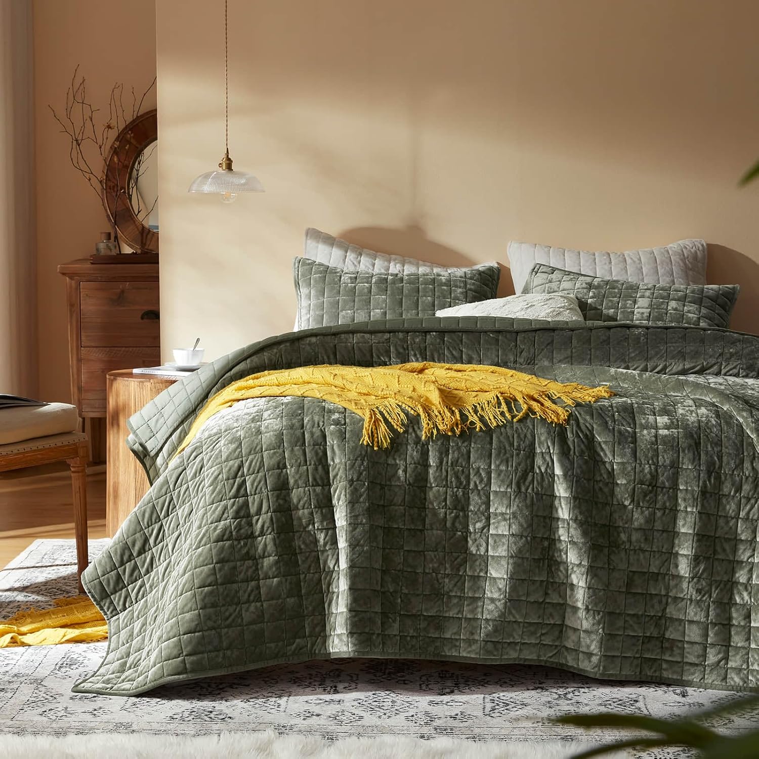 LEAONME Velvet Quilt King Size 98x106 Set