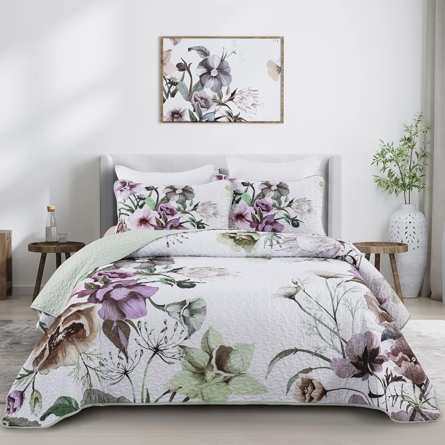 Drucon Floral Quilt Set 3 Piece King Size Boho