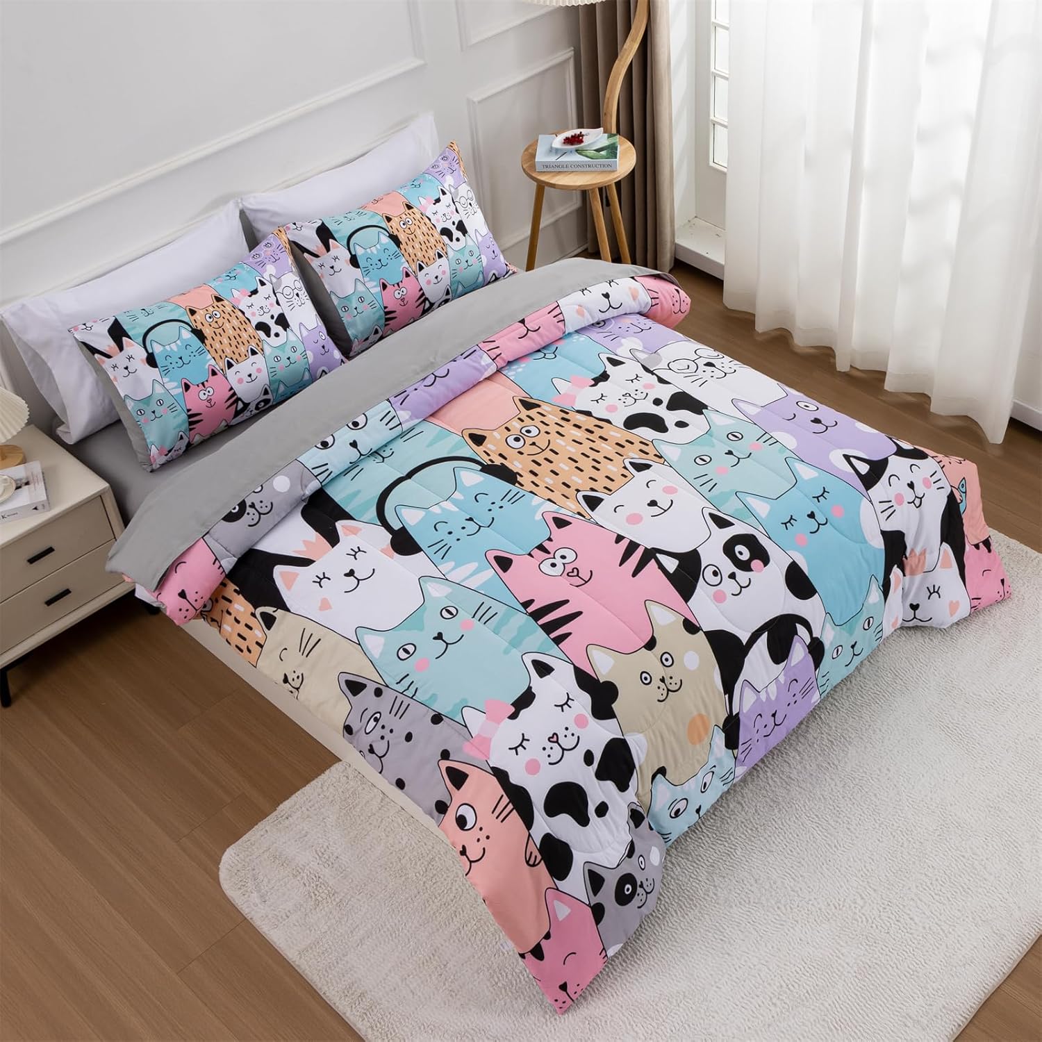 A Nice Night - Kids Boys Cartoon Cats Bedding Set 5Pcs