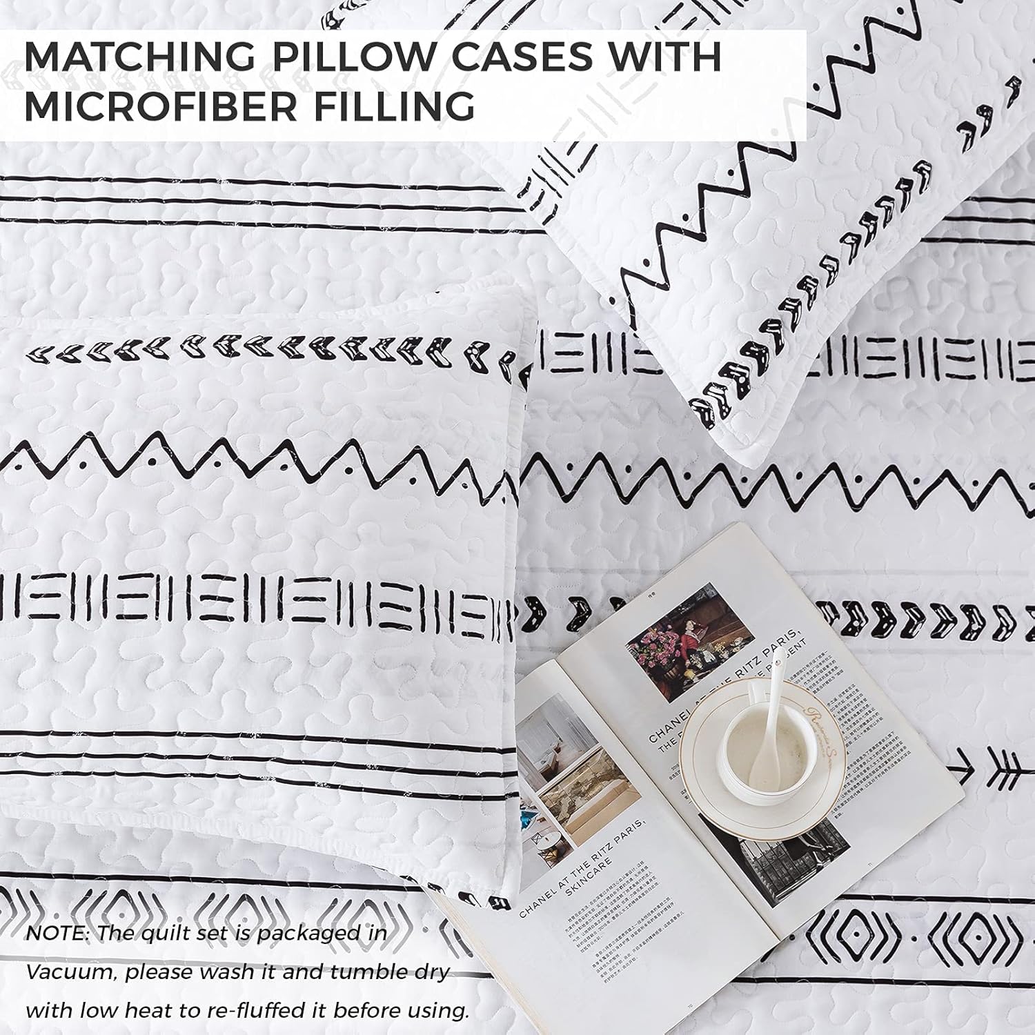 Andency White Boho Quilt Set California King 3Pcs