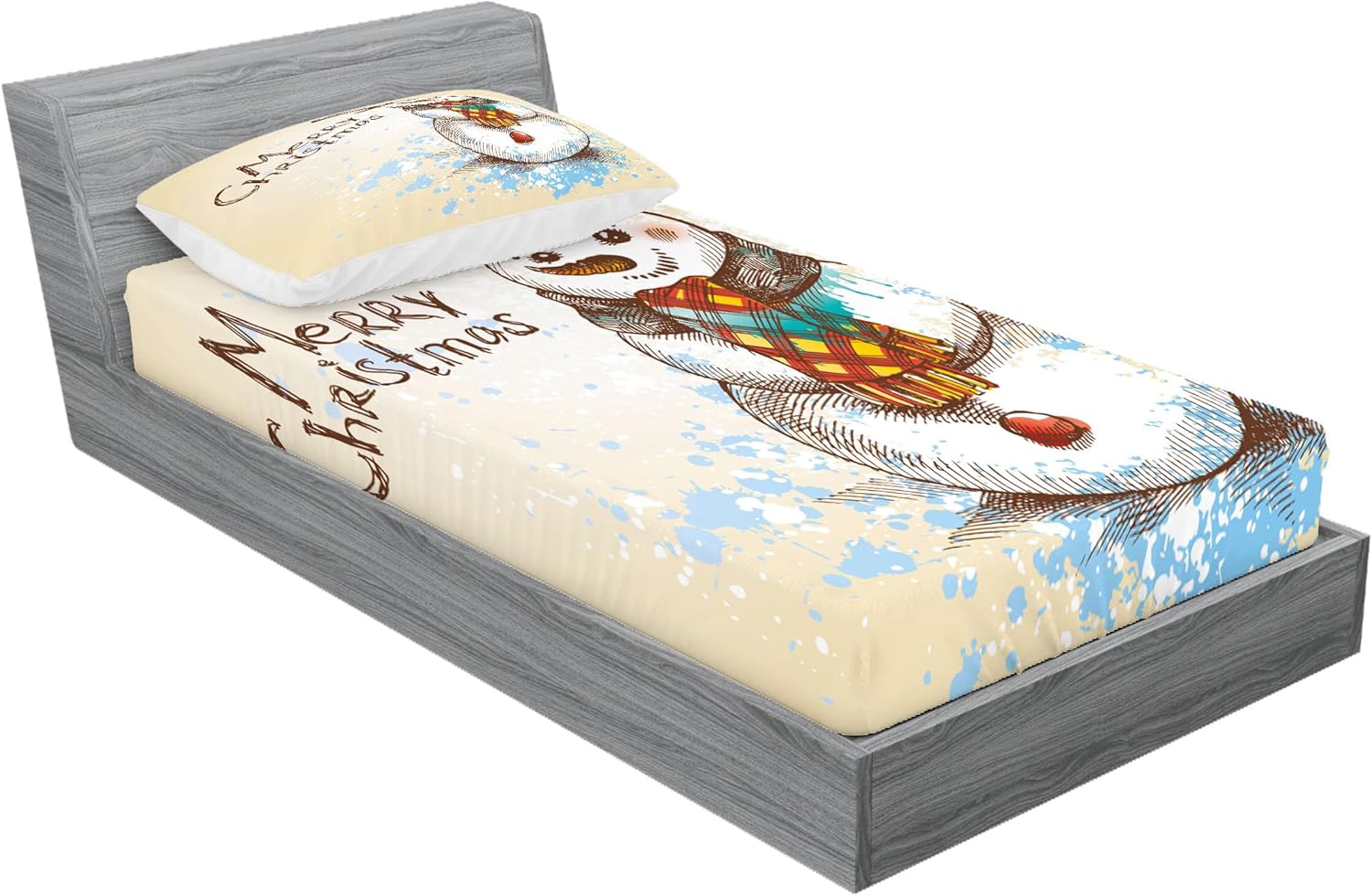 Ambesonne Snowman Fitted Sheet Pillow Set TwinXL