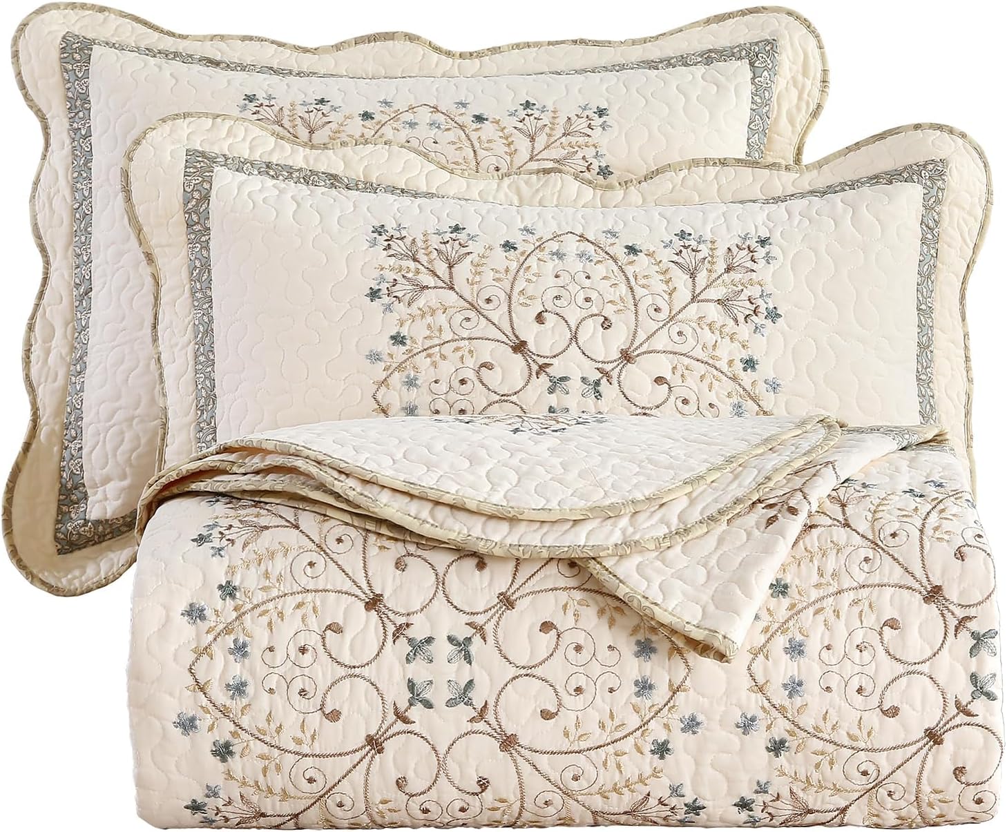 Vctops Farmhouse Patchwork Reversible Quilt Set 3 Piece