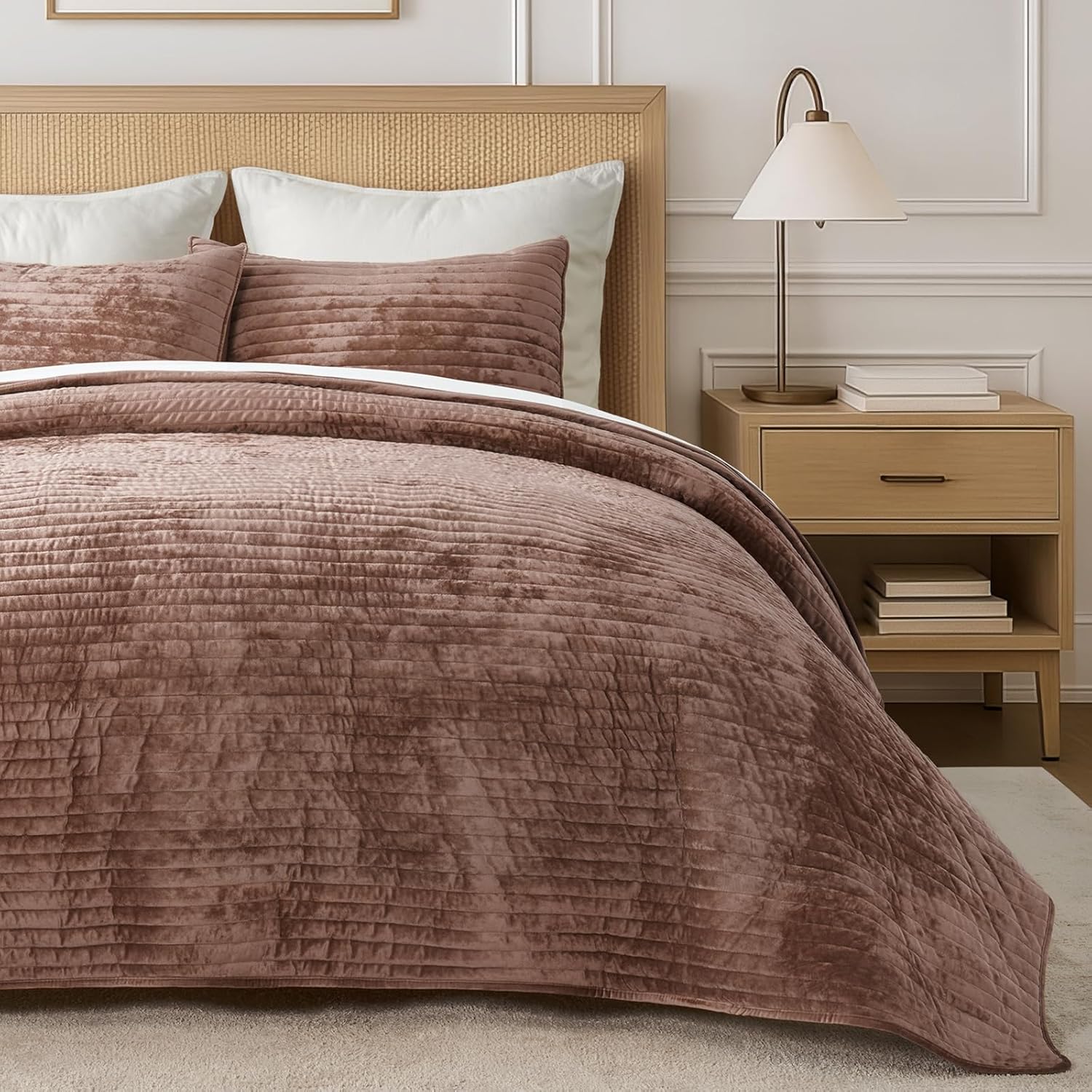 Evergrace Velvet Quilt Set King Size with Terracotta Clay