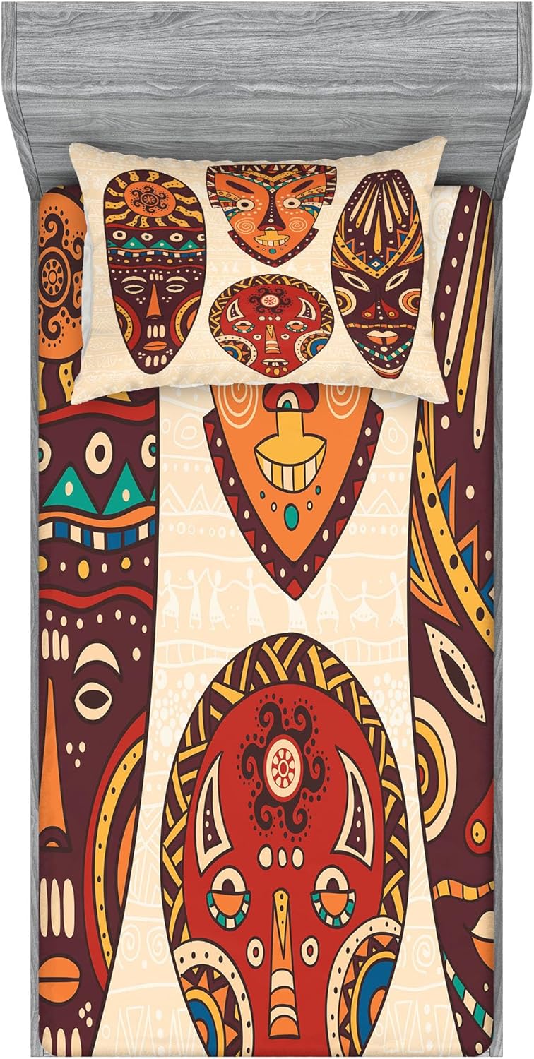Ambesonne Tribal Fitted Sheet Pillow Sham Set - Multicolor